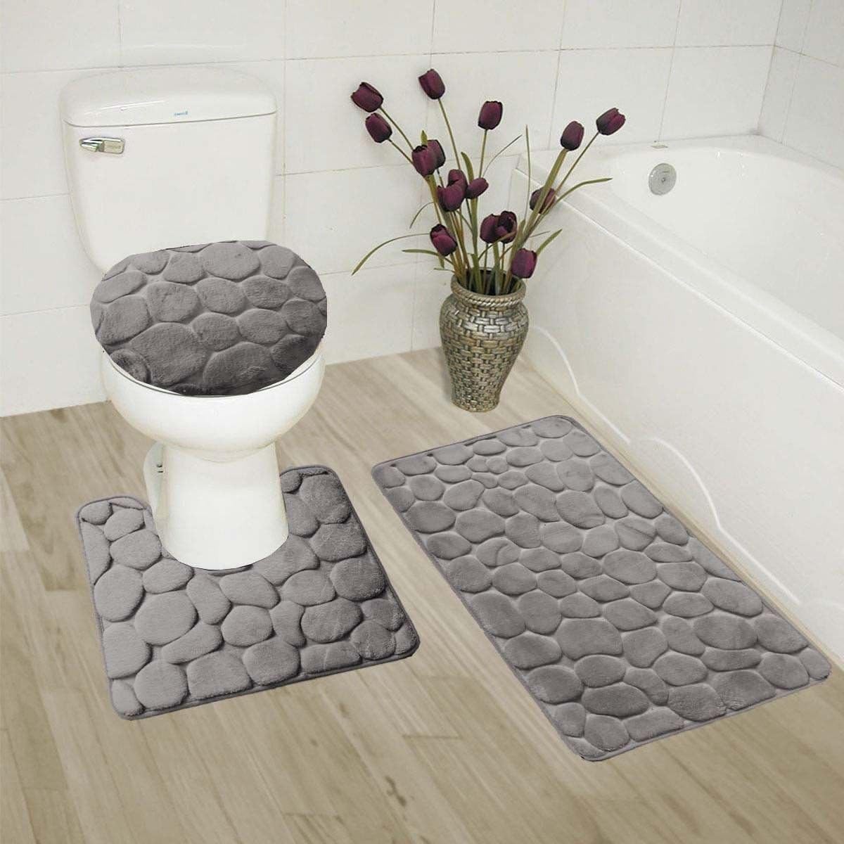 Golden Linens Gray Stone Rock Embossed Bathroom Memory Foam Set