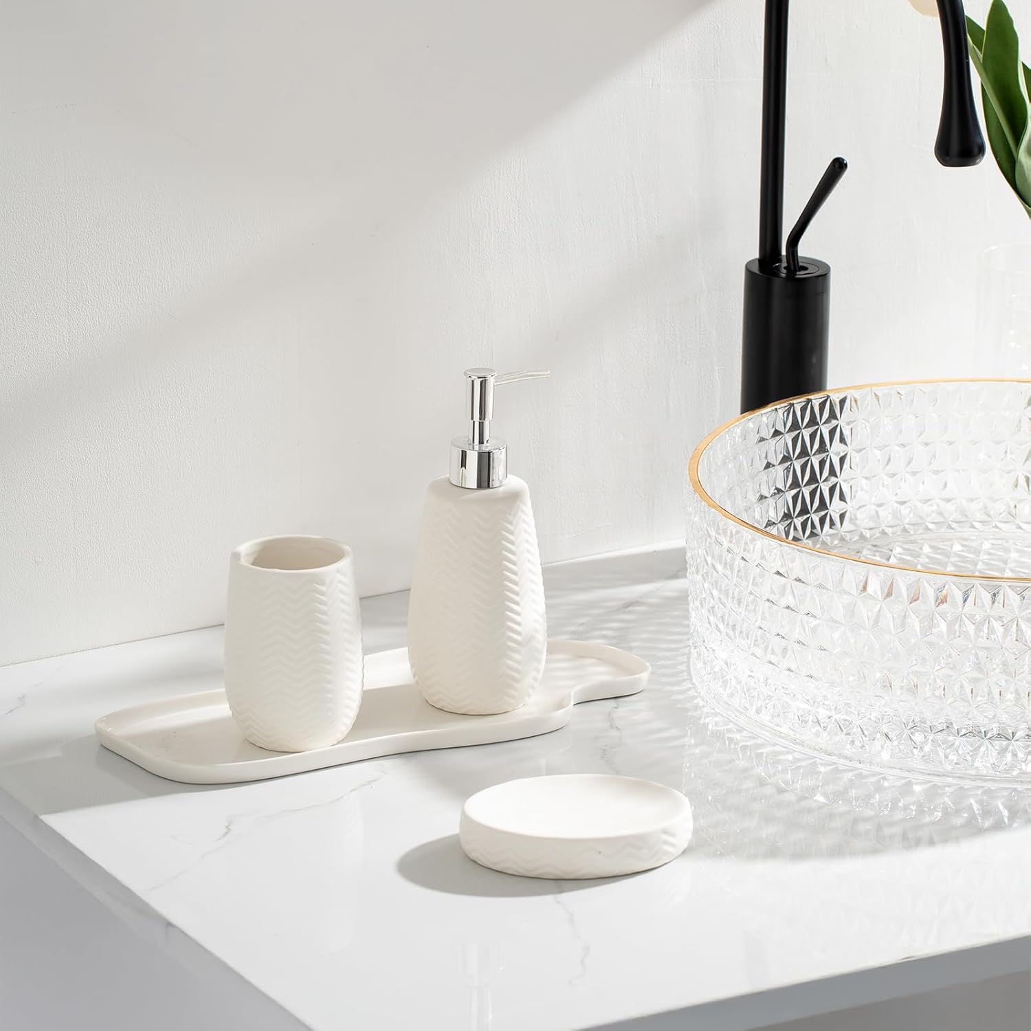 JOLOSK White Ceramic Bathroom Accessories Set 3pcs 1