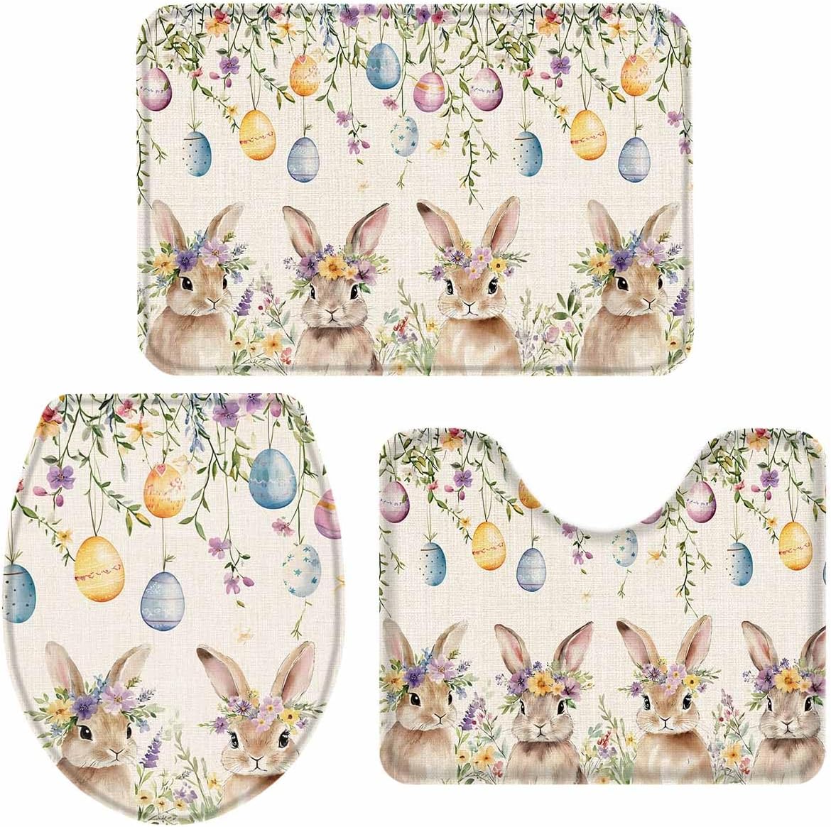Wotrend Easter Bunny Bath Rugs Set 3 Pieces