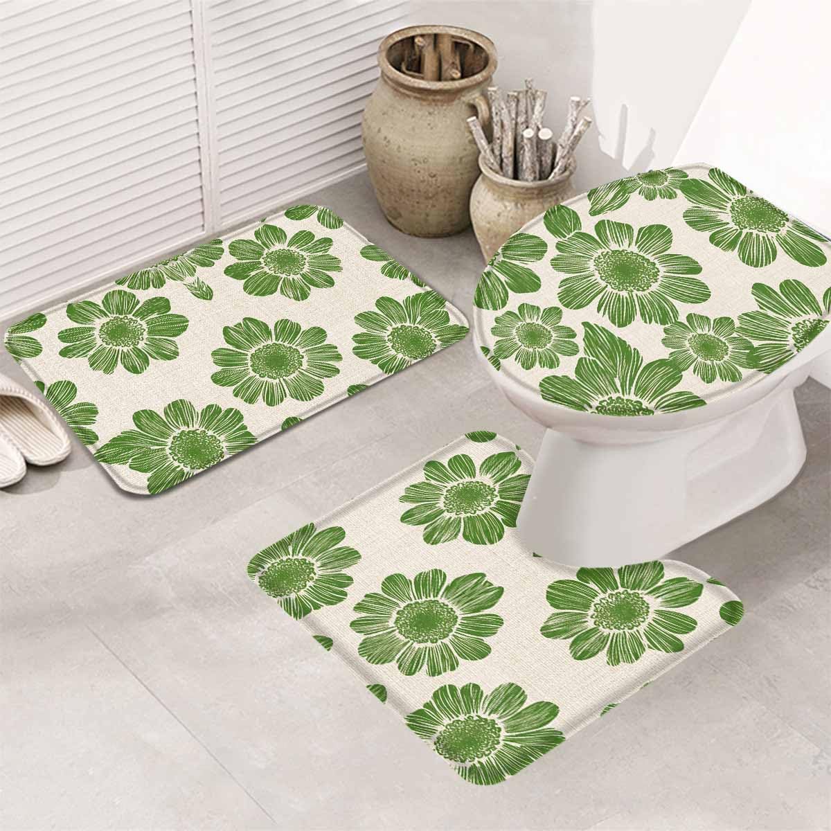 Wotrend Spring 3 Piece Bath Rug Set Botanical Green