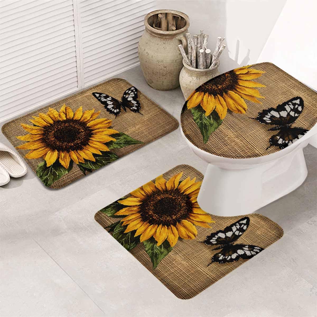 Wotrend Floral 3 Piece Bath Rug Set 1