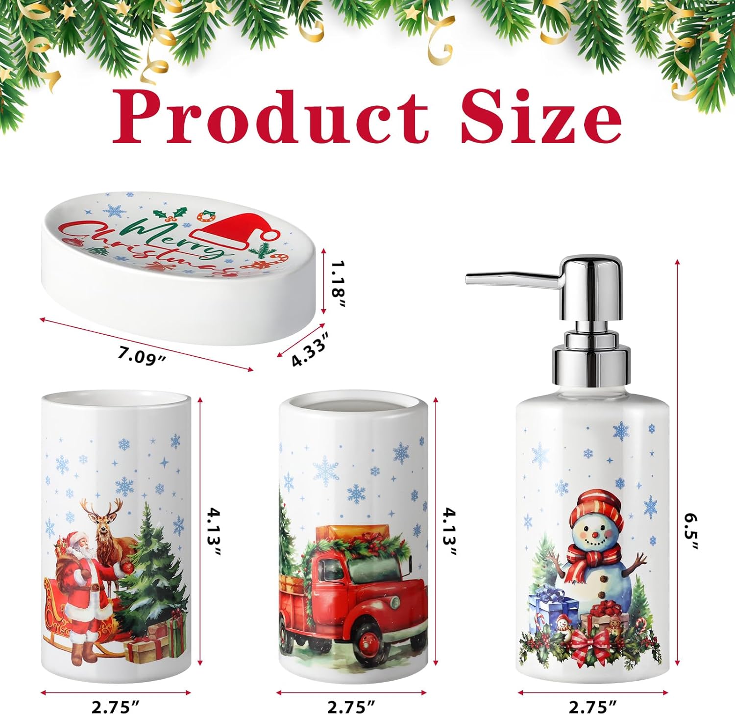 Christmas Bathroom Decor Set - 4 Piece Ceramic Accessories 1