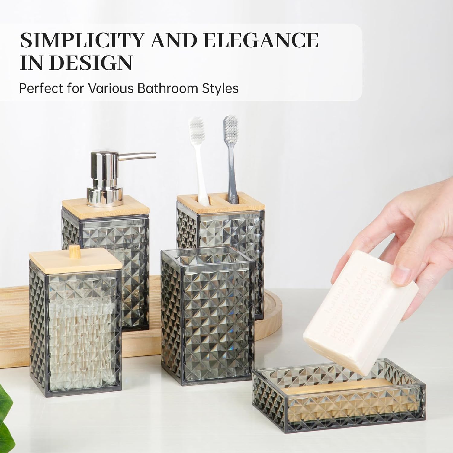 Modern Dark Grey Bathroom Accessory Set 5 Pcs