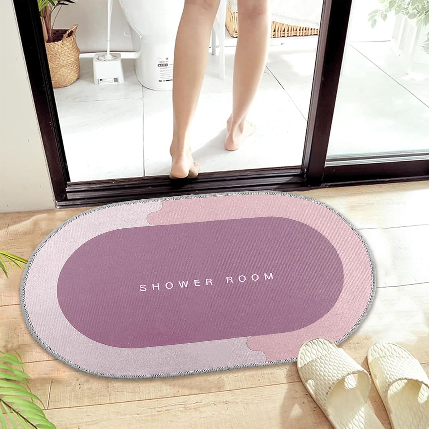 Quick Absorption Bathroom Mat with Non-Slip Rubber Backing Pink