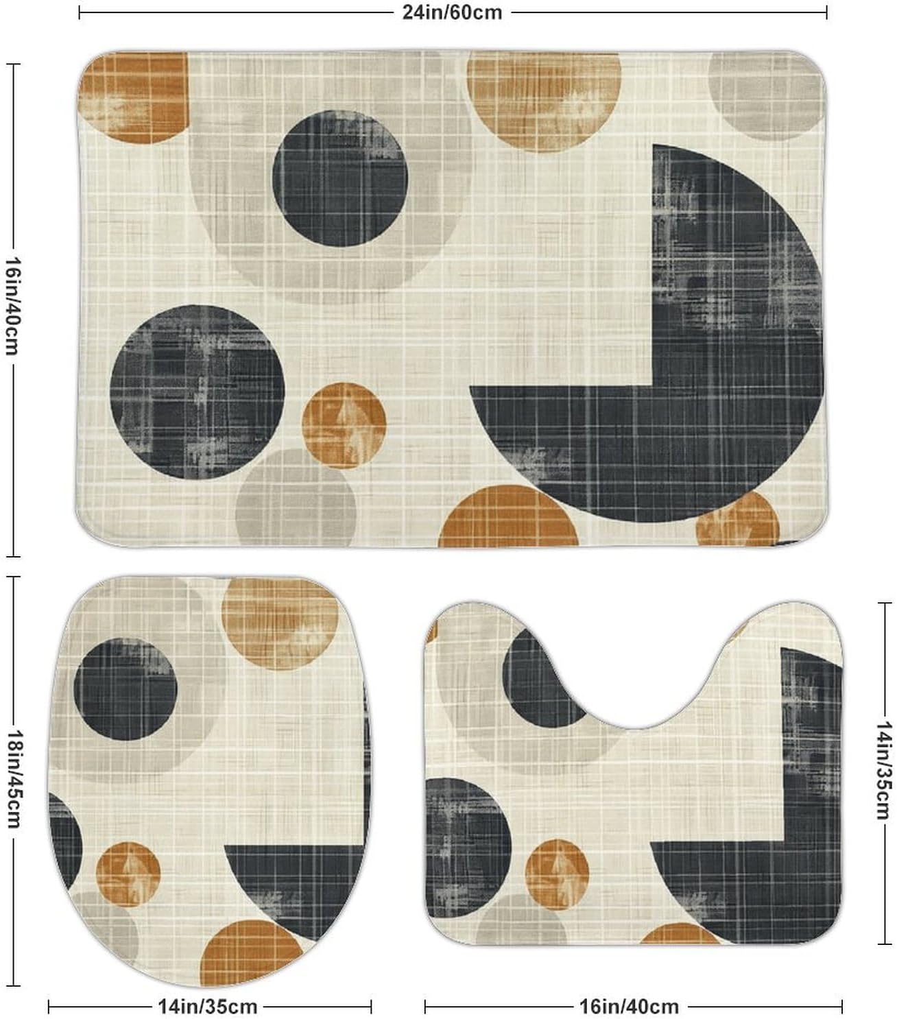 JEKYQ 3-Piece Bath Mat Set Non-Slip Bathroom Rugs