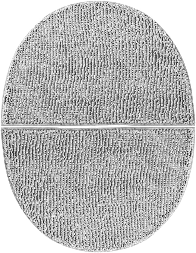 CHENSHUO Semi Circle Bath Rug 2 Pack Grey Non Slip Chenille Mats