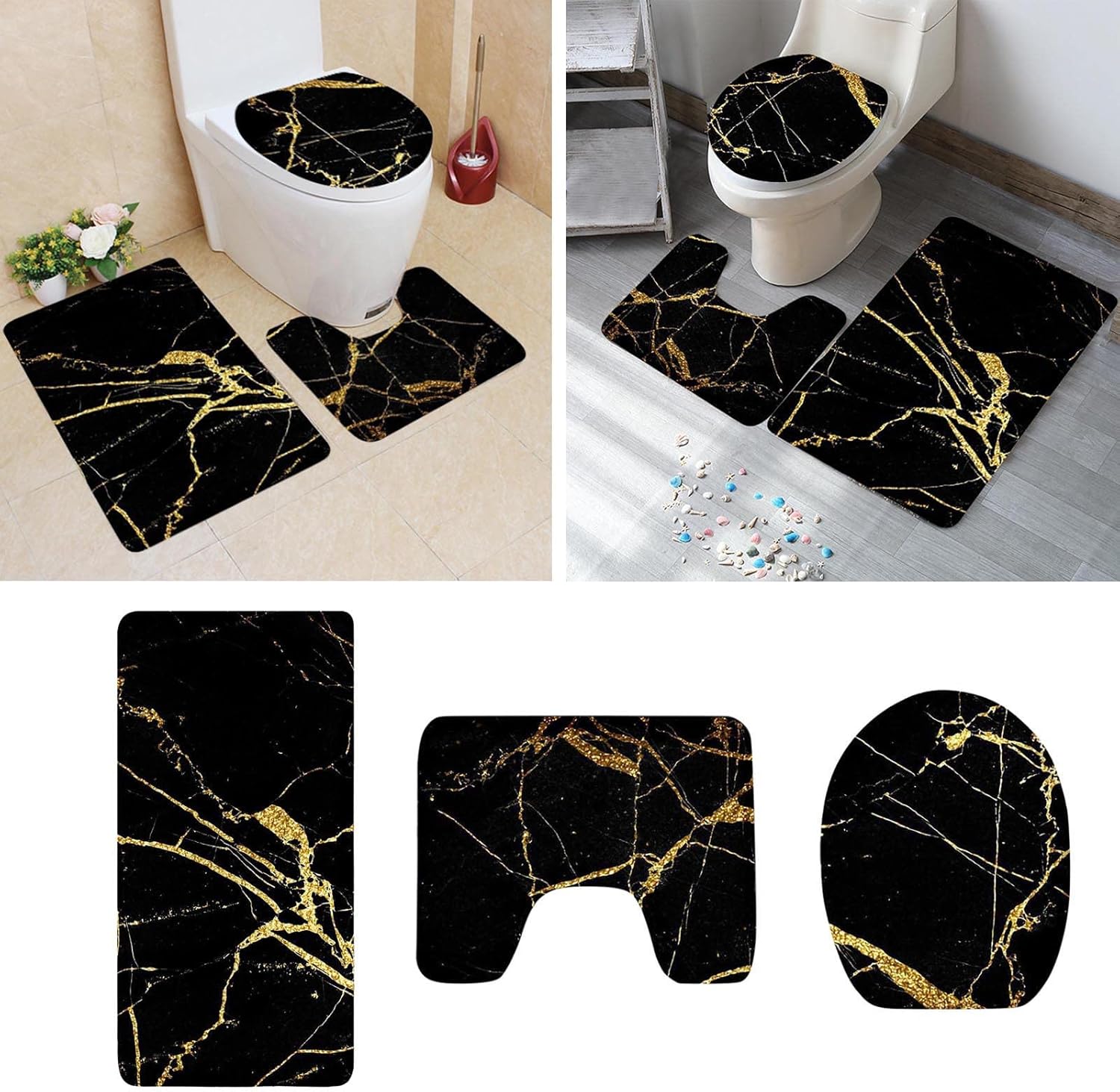 LLXIAO Non-Slip 3-Piece Bathroom Rug Set