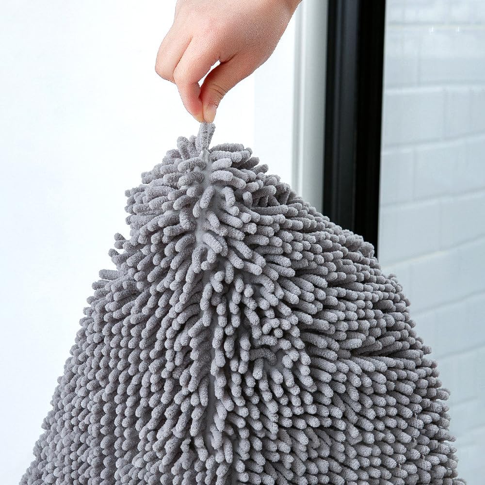CHENSHUO Semi Circle Bath Rug 2 Pack Grey Non Slip Chenille Mats