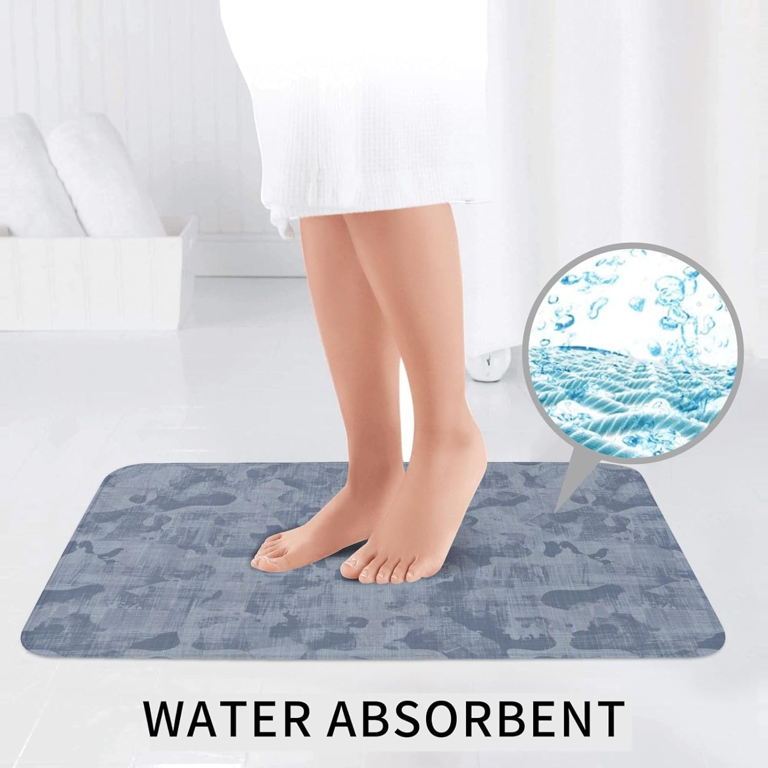 French Blue Mottled Linen 3-Piece Bath Rug Set