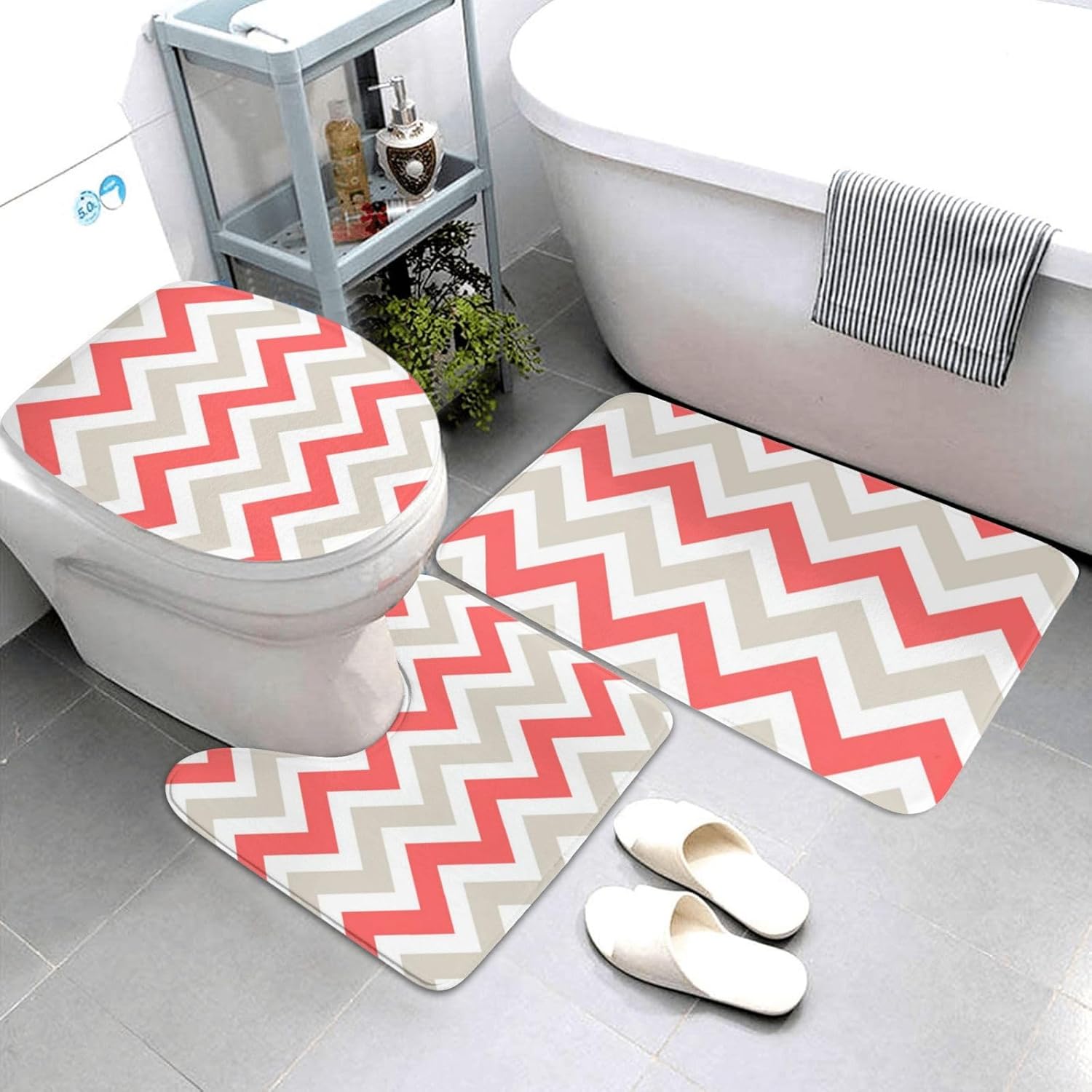 3 Piece Bathroom Mat Set with Non-Slip Absorbent Linen Rugs