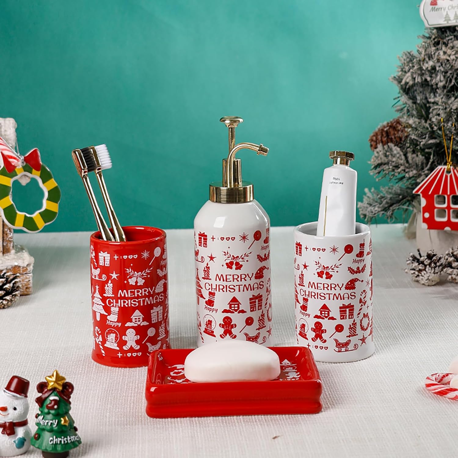 Santentre 4 Pc Christmas Ceramic Bathroom Set