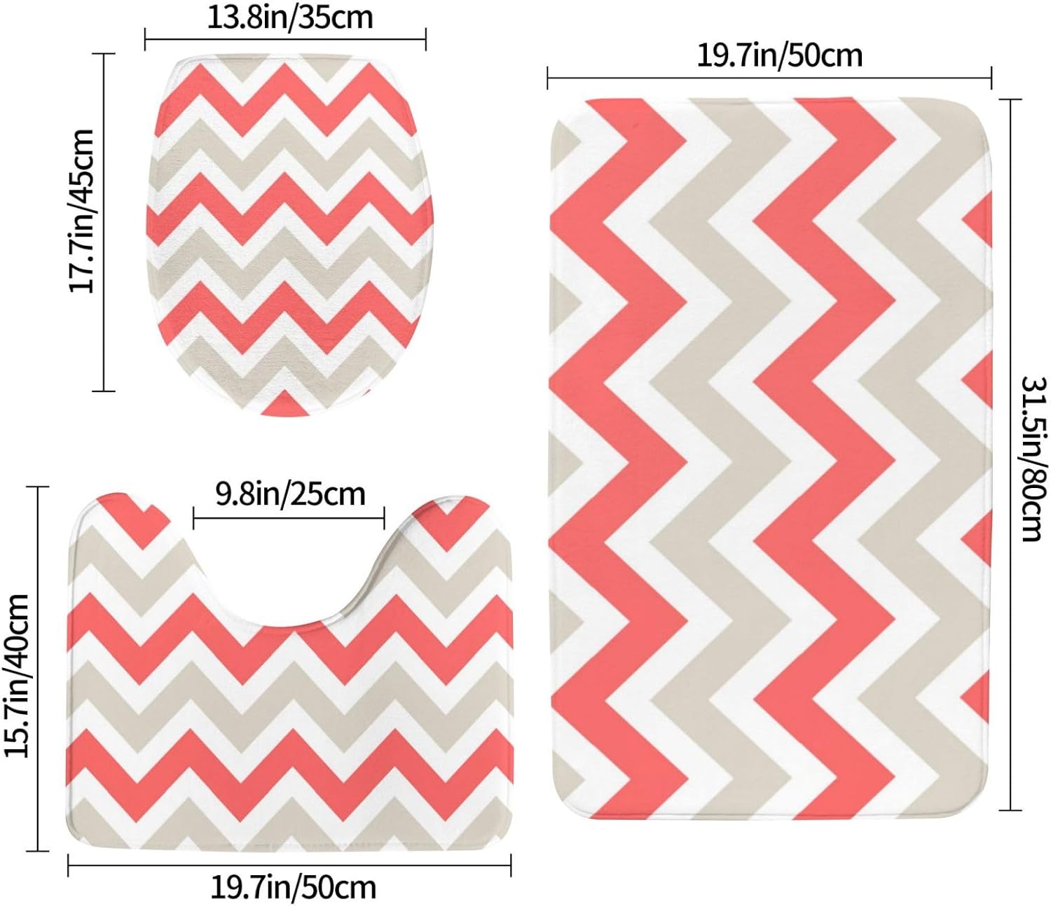 3 Piece Bathroom Mat Set with Non-Slip Absorbent Linen Rugs
