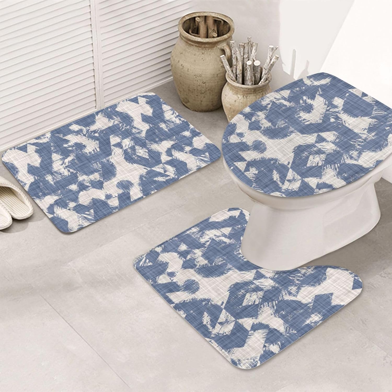French Linen Mottled Print 3-Piece Bath Rug Set 1