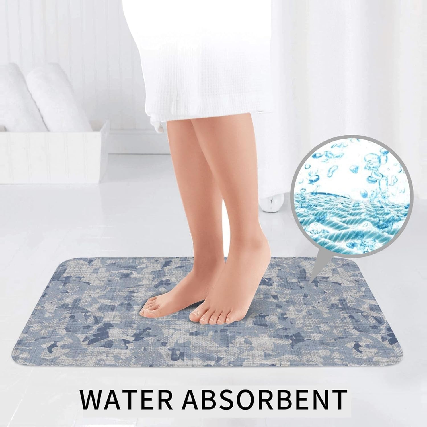 French Linen Mottled Bath Rug Set 3 Pieces Non-Slip