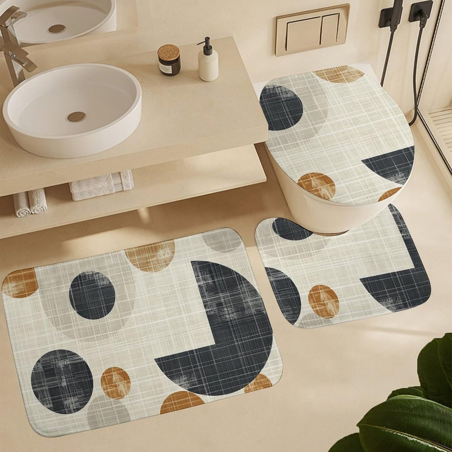 JEKYQ 3 Piece Bathroom Rug Set with Non-Slip Mats