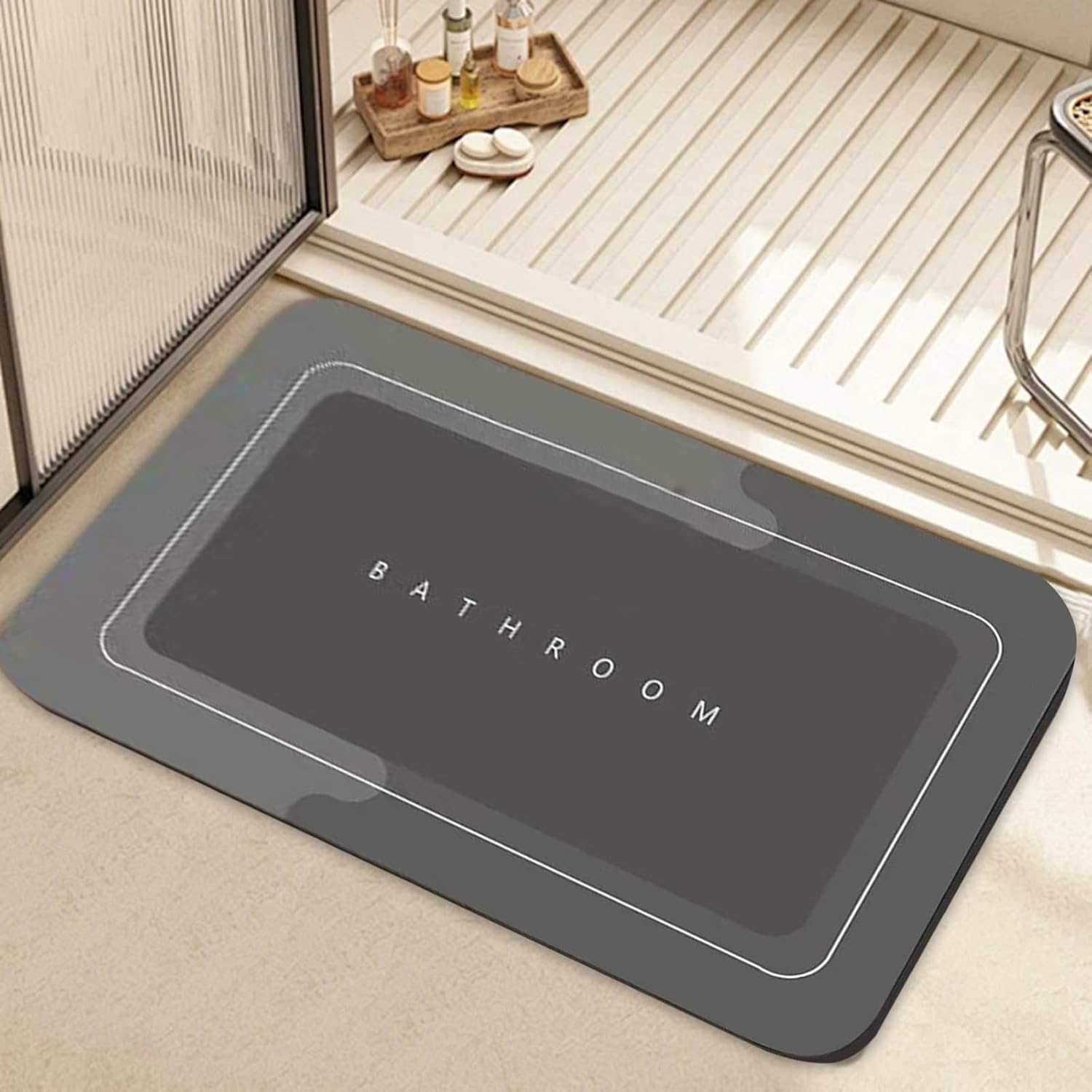 Quick Absorption Dark Gray Bath Mat with Non-Slip Rubber Bottom
