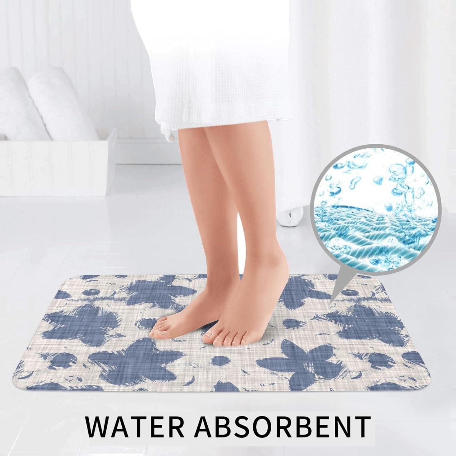 French Linen Floral Bathroom Rug 3-Piece Set