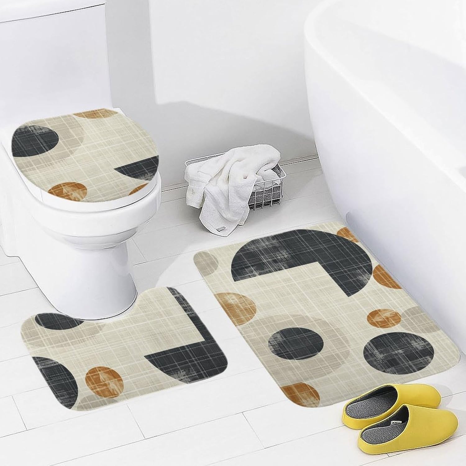 JEKYQ 3 Piece Bathroom Rug Set with Non-Slip Mats
