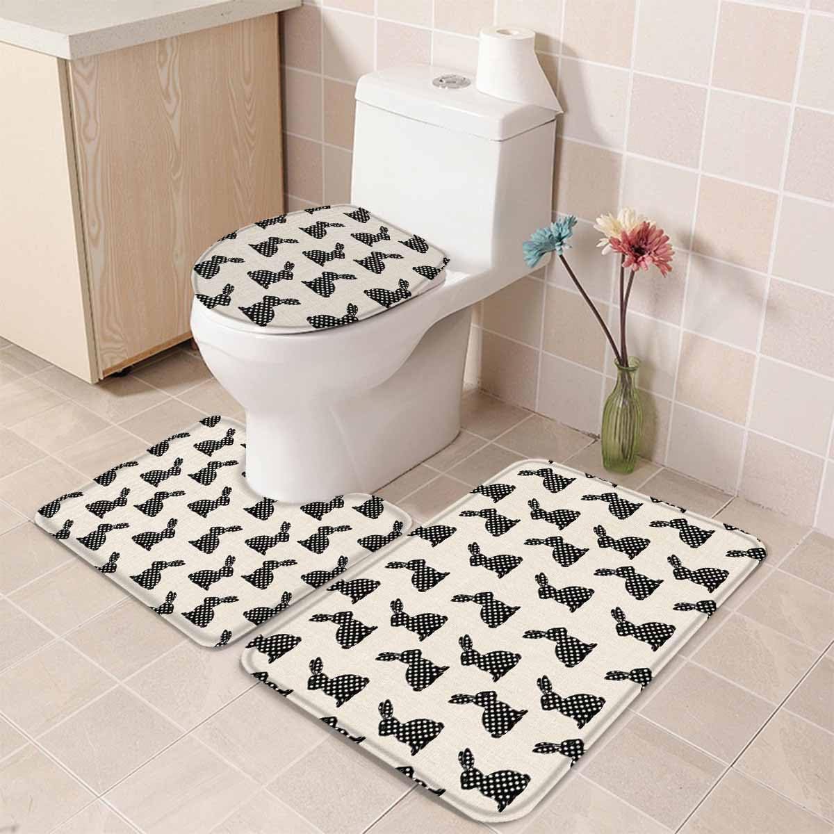 Wotrend Easter 3 Piece Bath Rug Set with Wave Pattern Rabbit Design