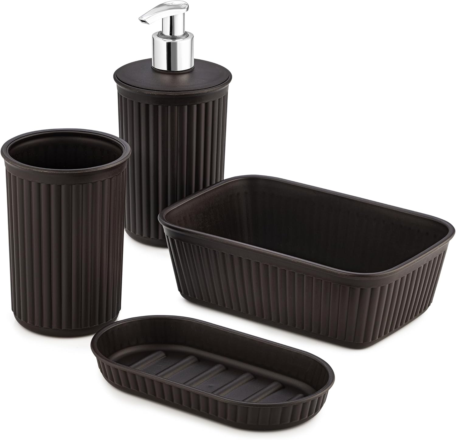 Superio Decorative Plastic Bathroom Accessories Set - Brown