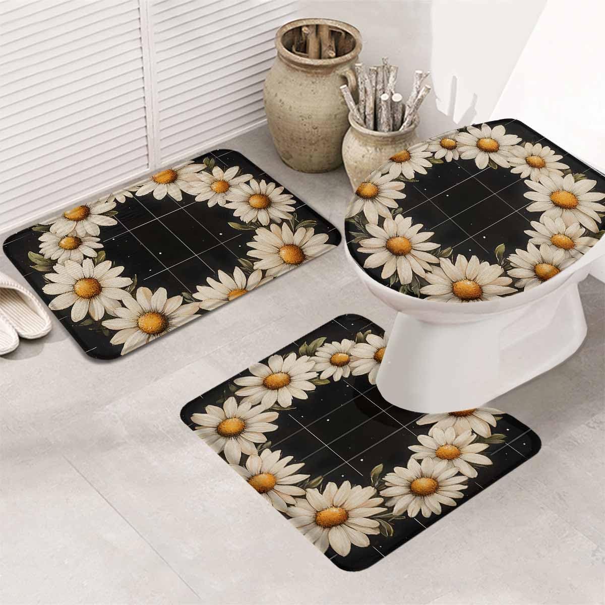 Wotrend Spring 3 Piece Bath Rug Set Pastoral Daisy