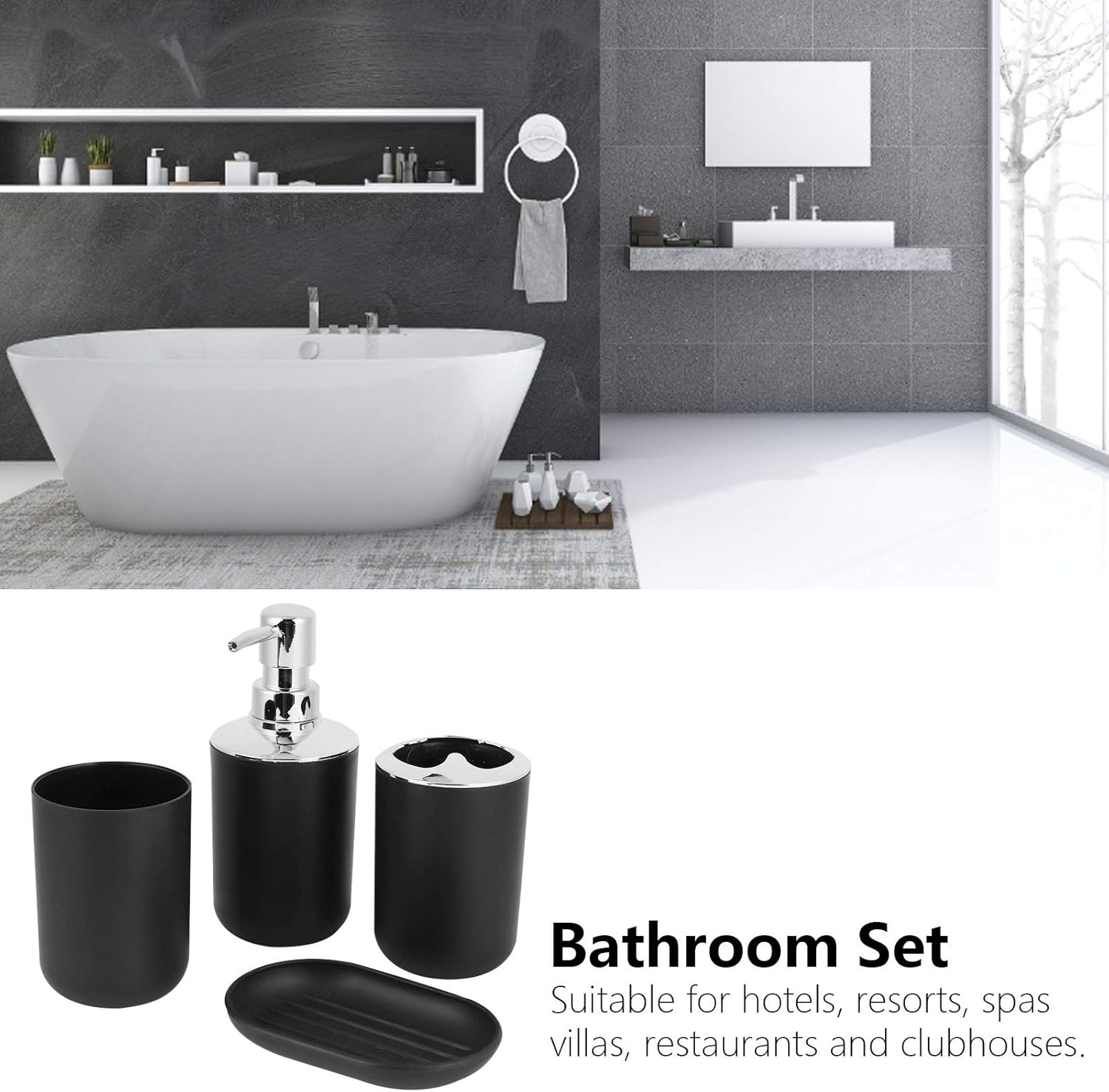 Cyrank 4Pcs Bathroom Vanity Accessory Set Black 1