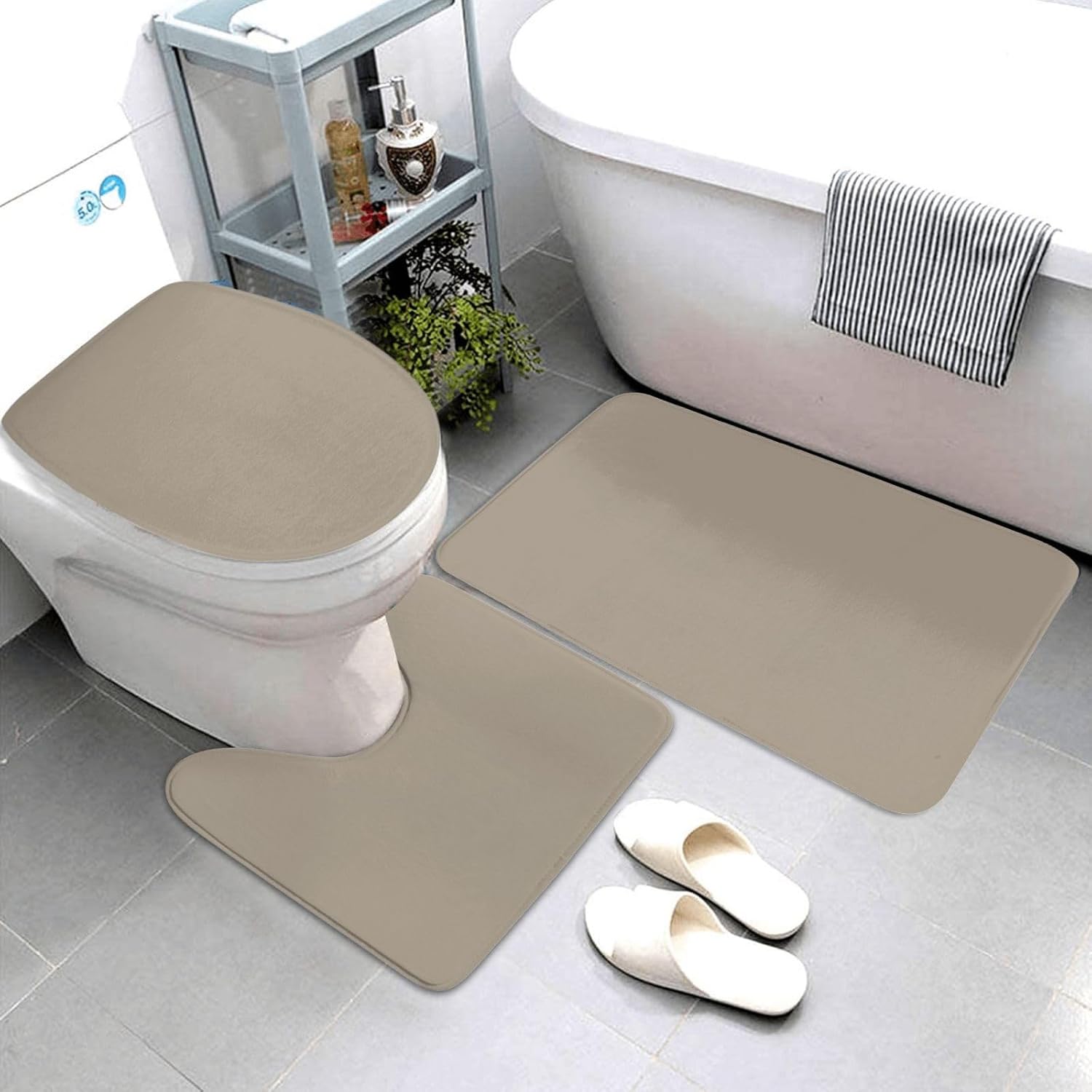 Perostye 3 Pieces Bathroom Rug Set with Anti-Slip Linen Beige Mats