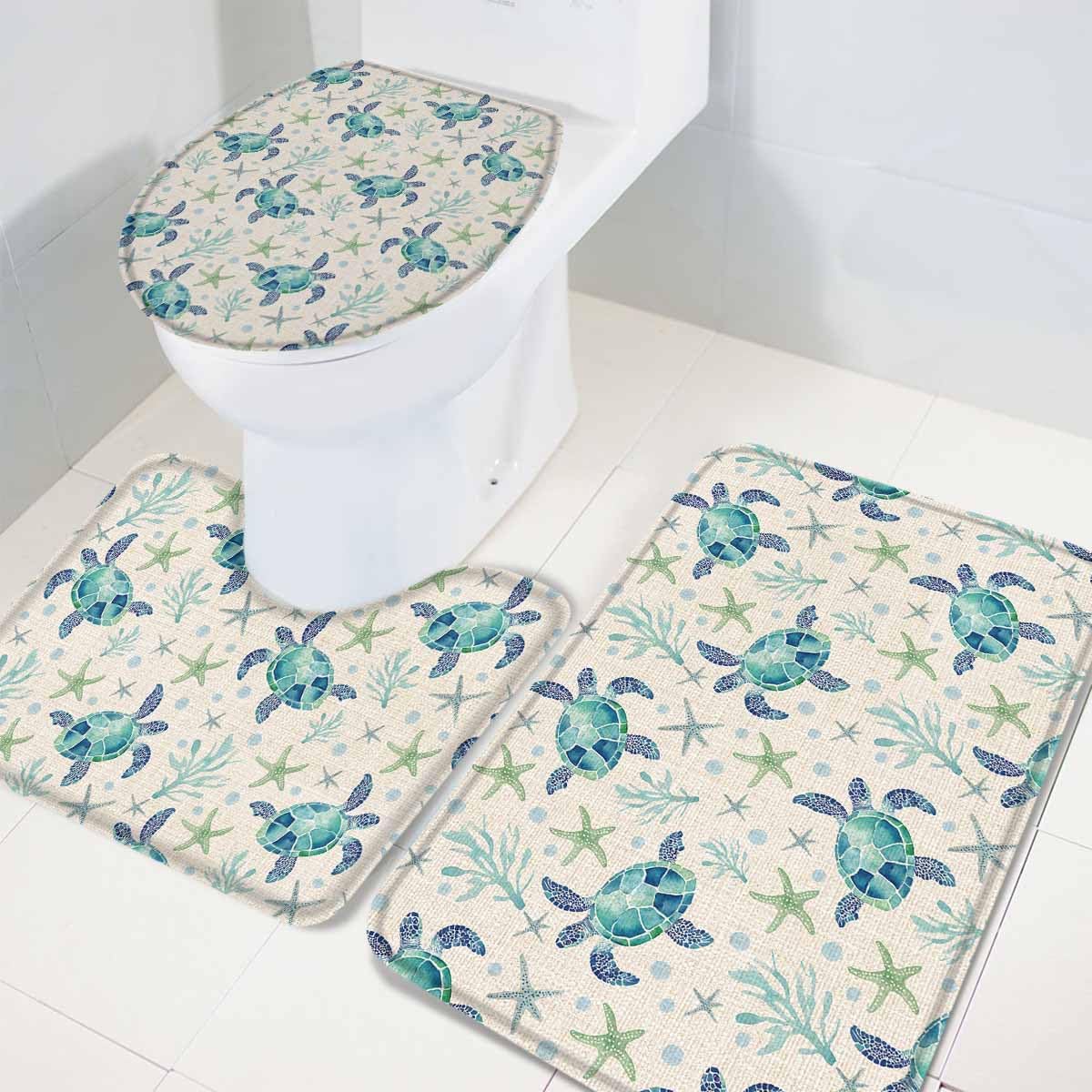 Wotrend Ocean 3 Piece Bath Rug Set with Non-Slip Mats