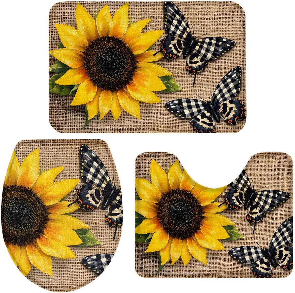 Wotrend Floral 3 Piece Bath Rug Set