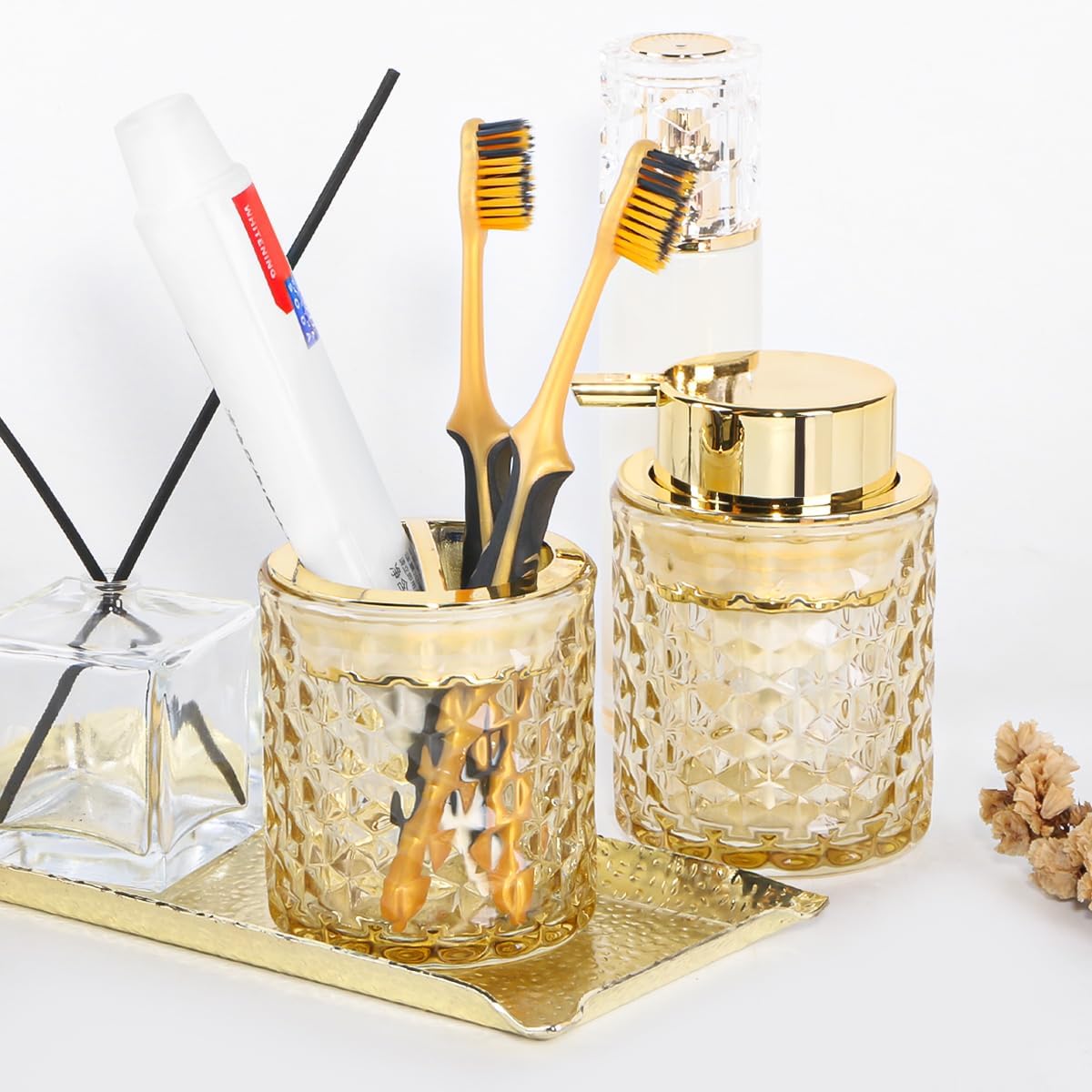Fvstar Amber Glass Bathroom Accessories Set 2pcs 1