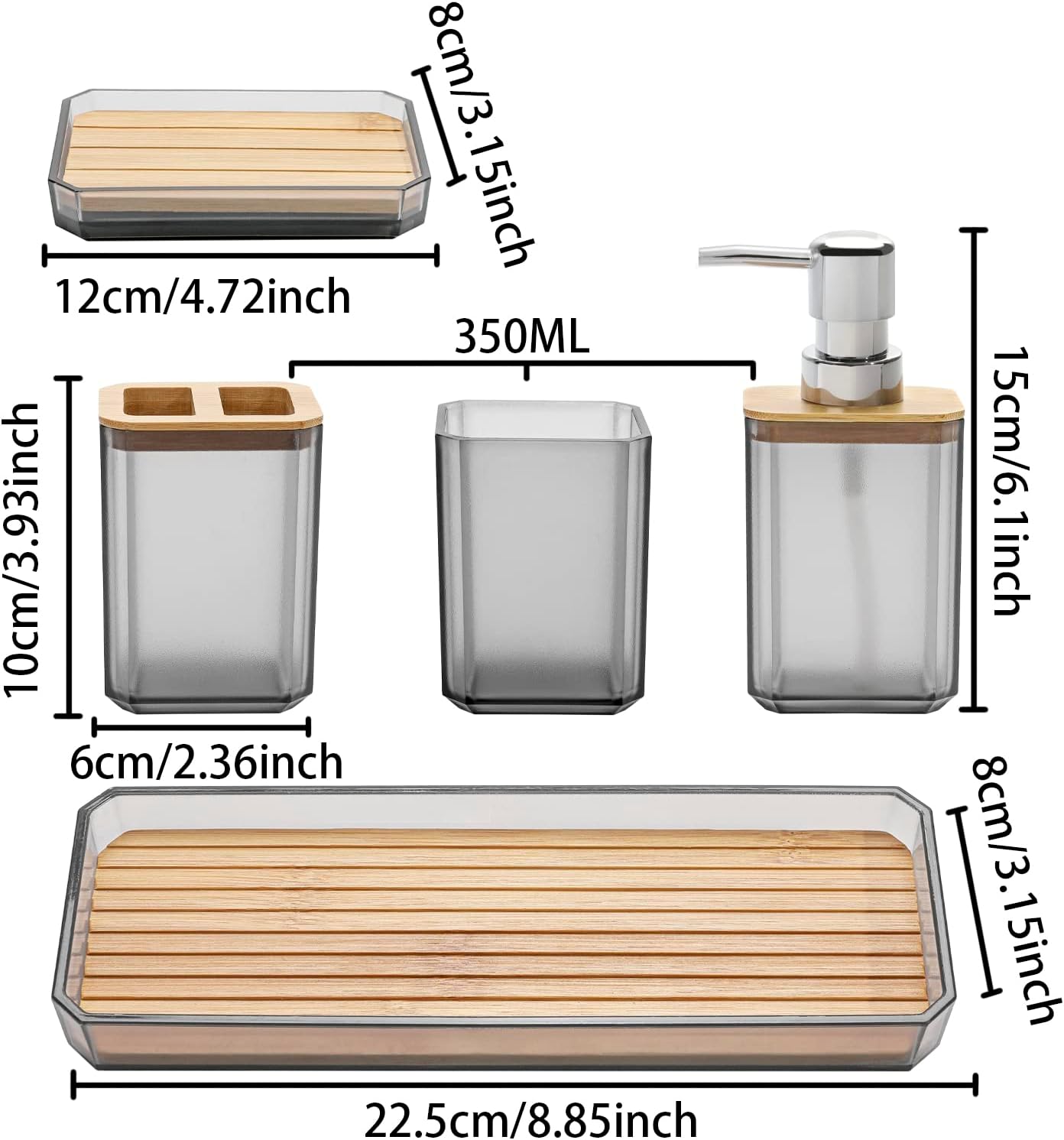 FEILANDUO 5 Pcs Bathroom Accessory Set Grey