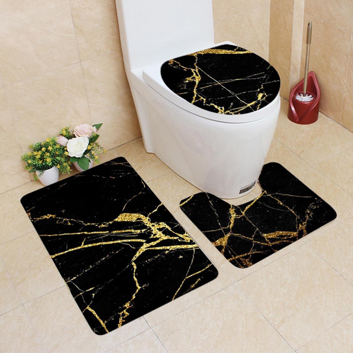 LLXIAO Non-Slip 3-Piece Bathroom Rug Set