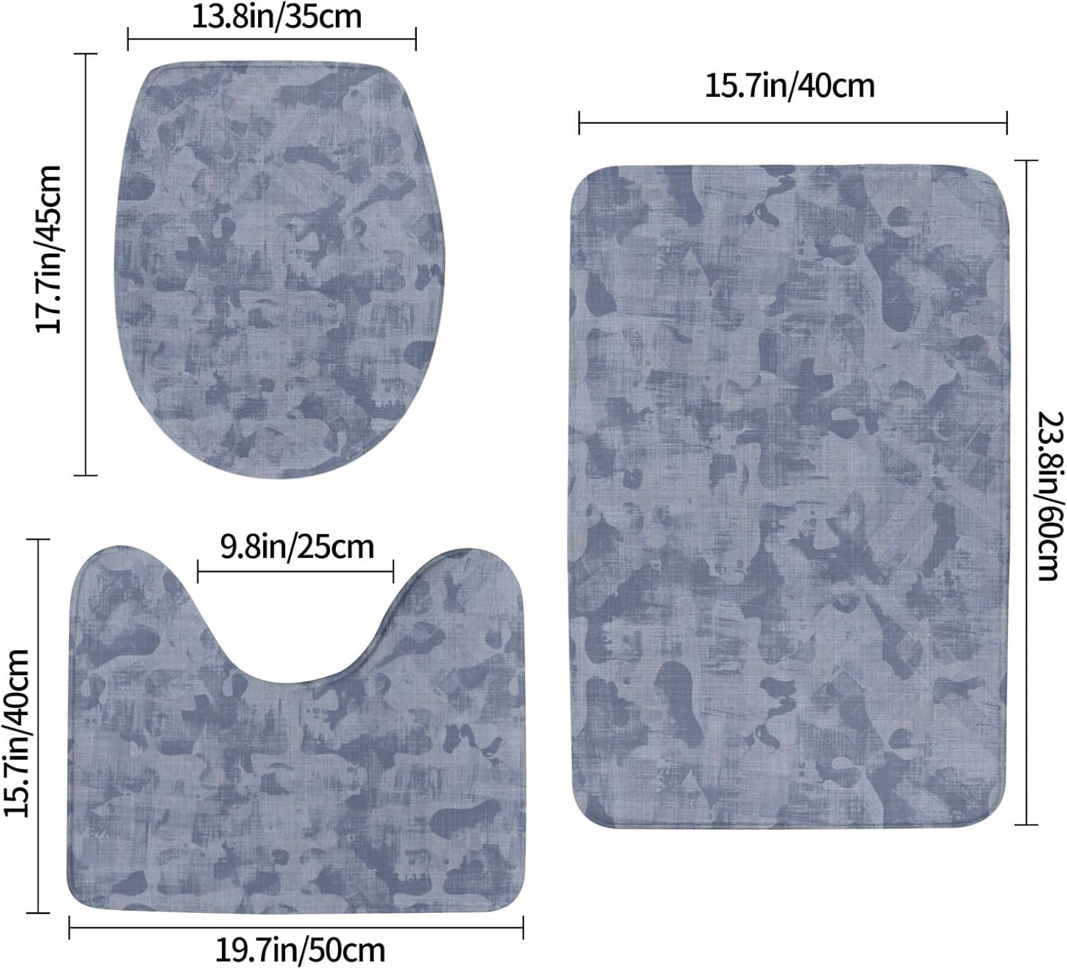 French Blue Mottled Linen 3-Piece Bath Rug Set