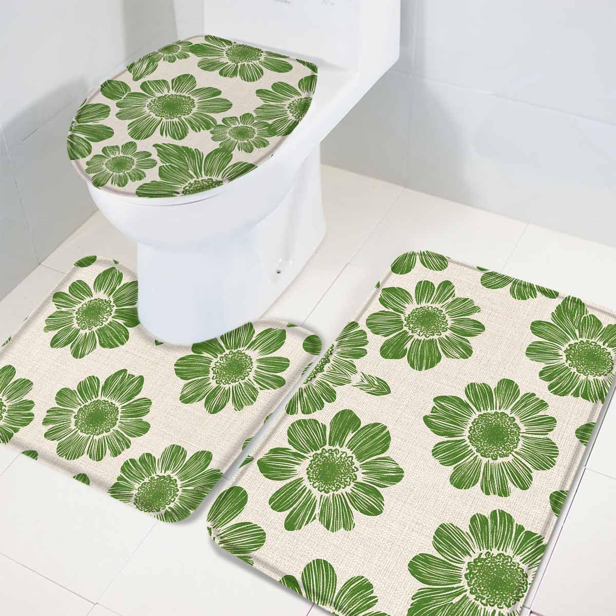 Wotrend Spring 3 Piece Bath Rug Set Botanical Green