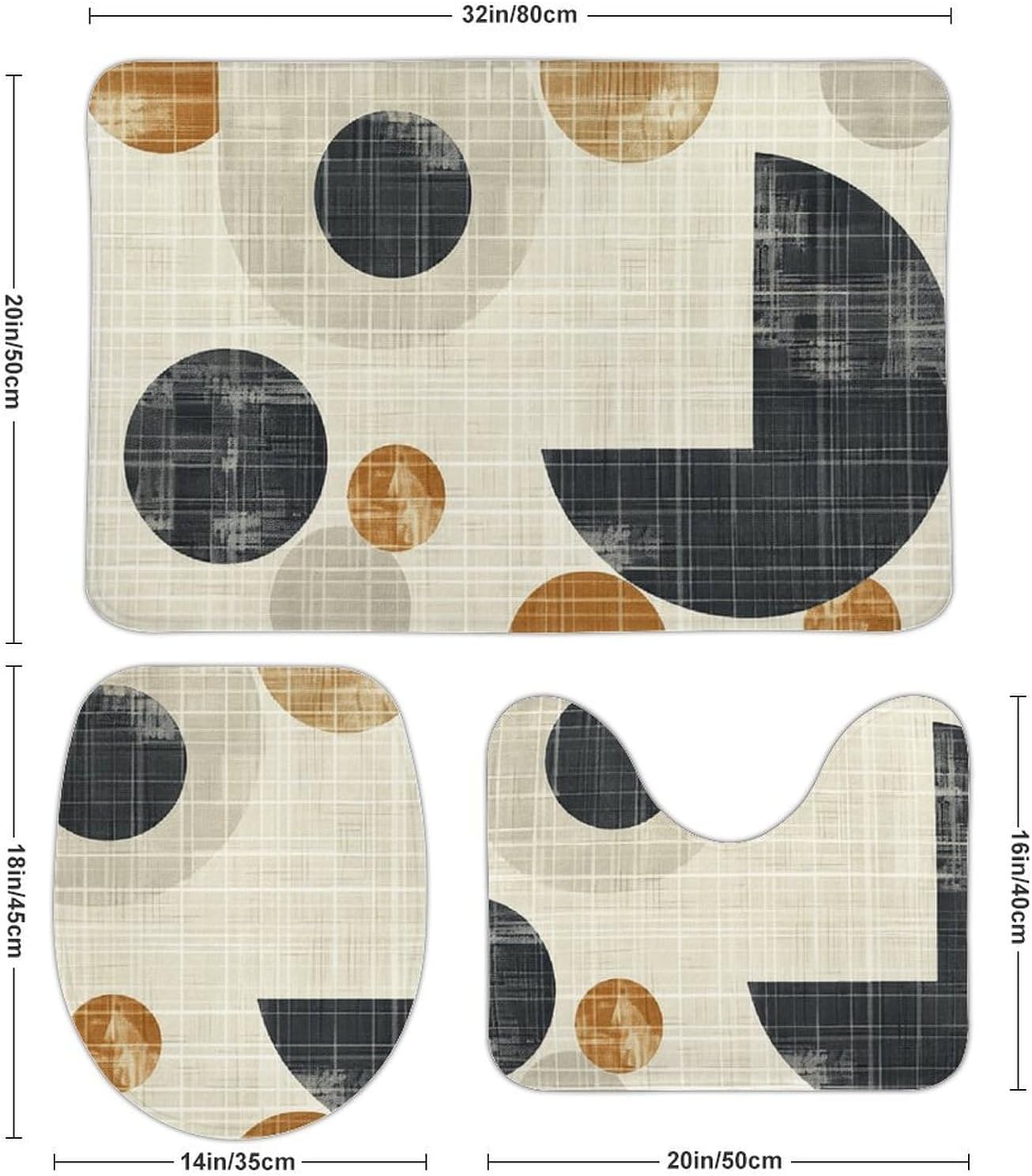 JEKYQ 3 Piece Bathroom Rug Set with Non-Slip Mats