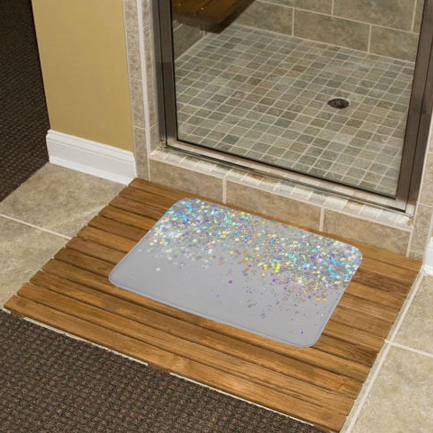 Curdesi Luxury Bath Rug Silver Gray Glitter Non Slip 20x32inch