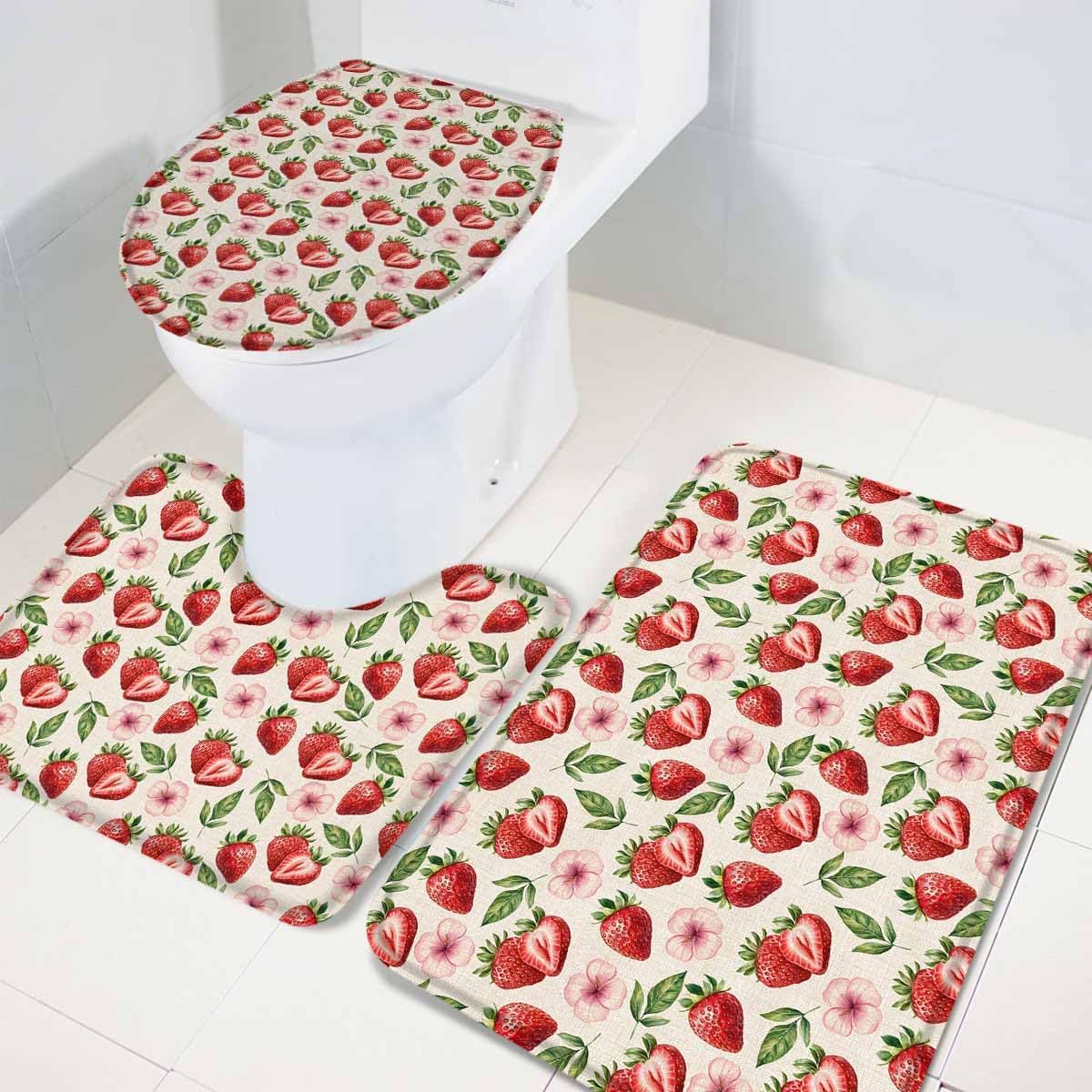 Strawberry Pattern 3-Piece Bath Mat Set