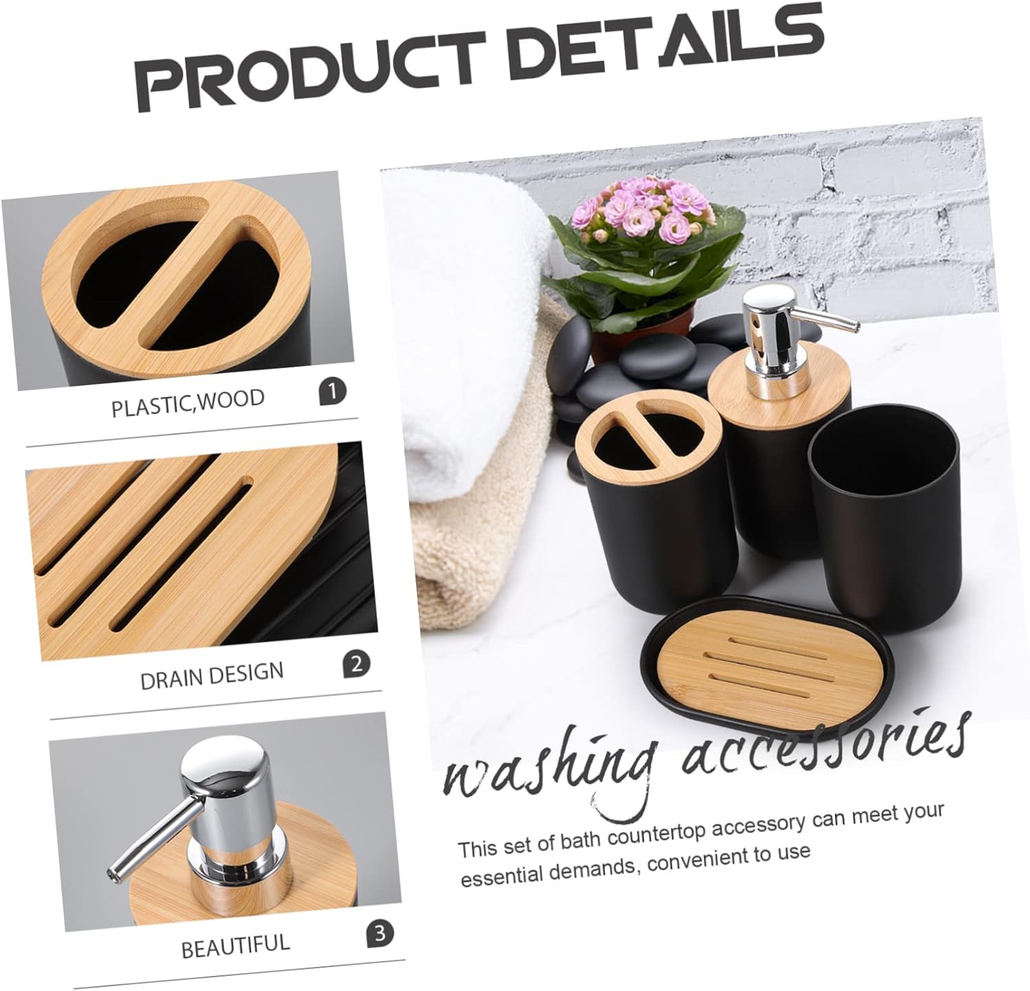 UTHCLO 4PC Bathroom Accessory Set - Soap Dispenser Cup Holder Toothbrush Holder