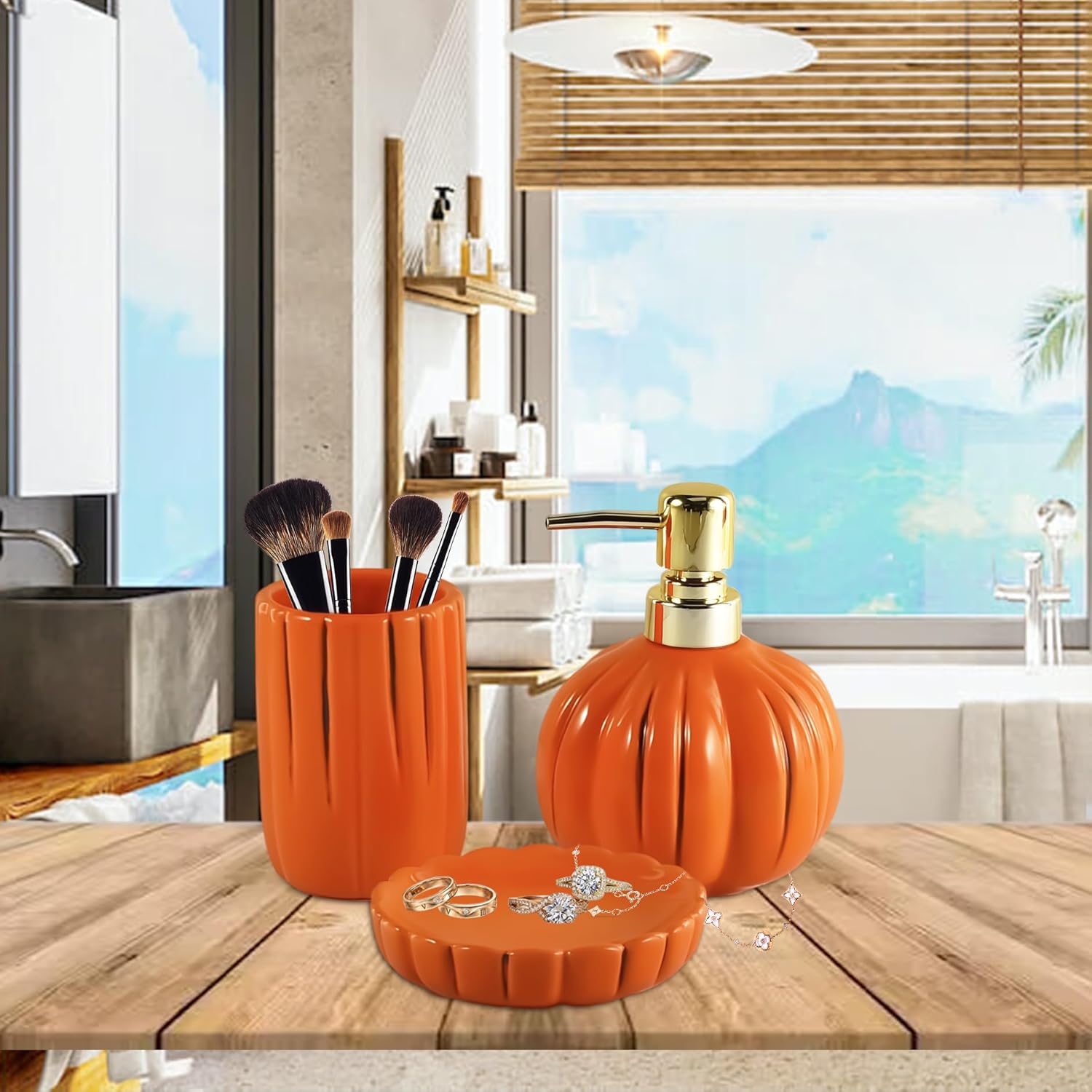 YabcY Pumpkin Bathroom Accessories Set 3PC 1