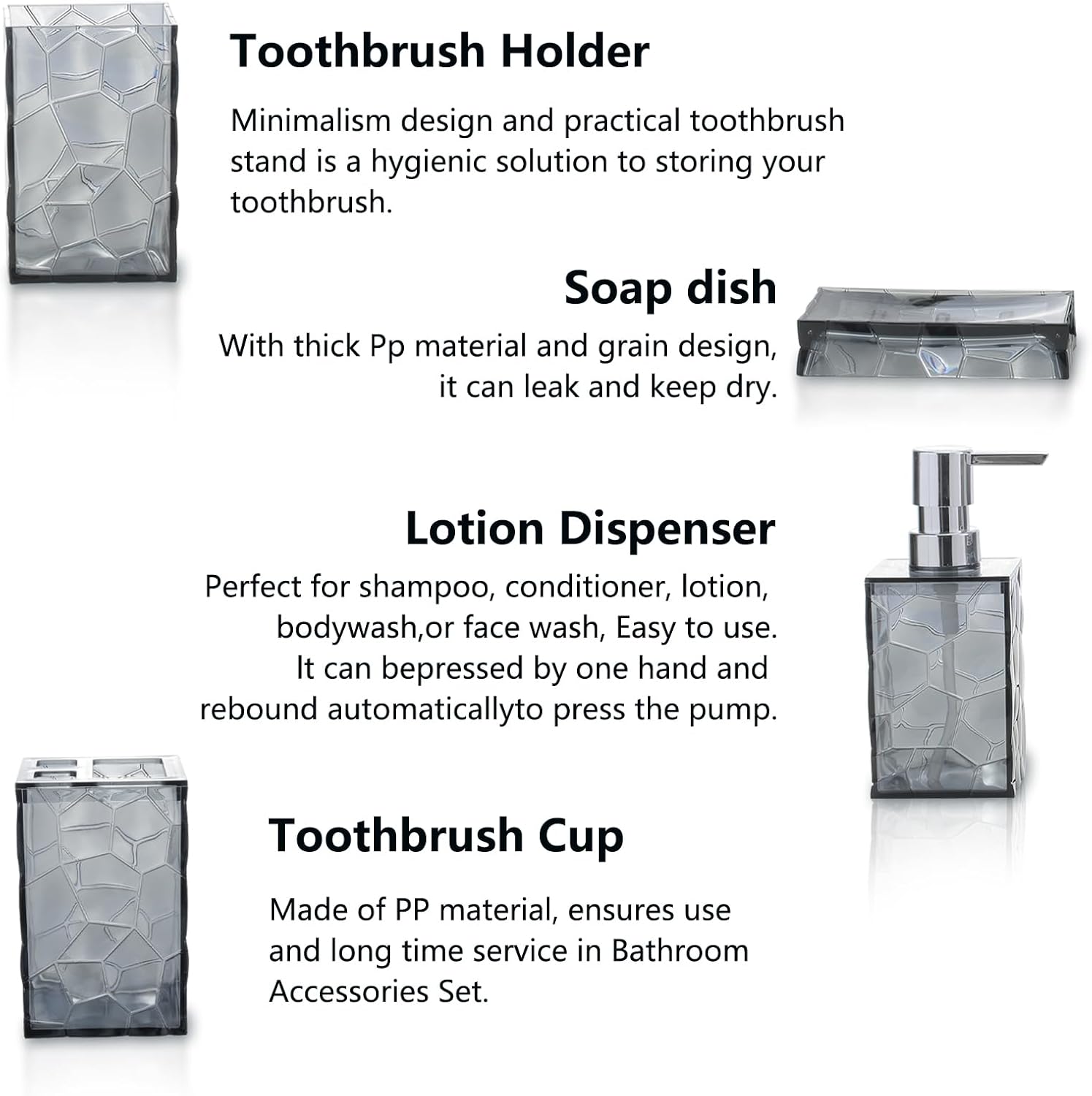 Liuonnam 4-Piece Bathroom Accessories Set Gray