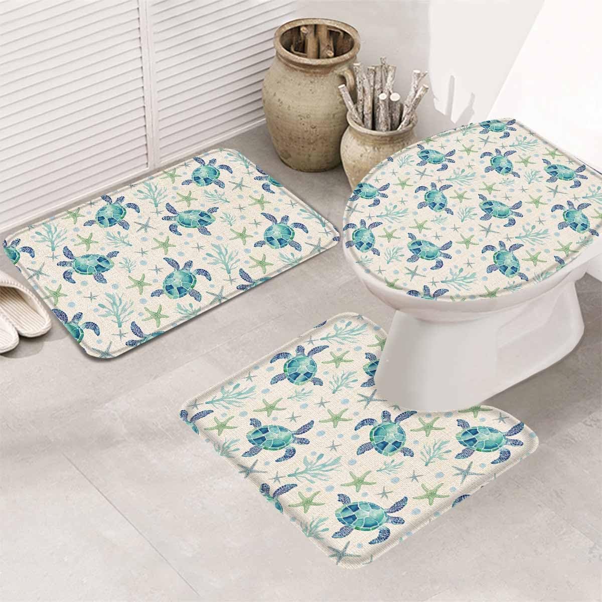 Wotrend Ocean 3 Piece Bath Rug Set with Non-Slip Mats