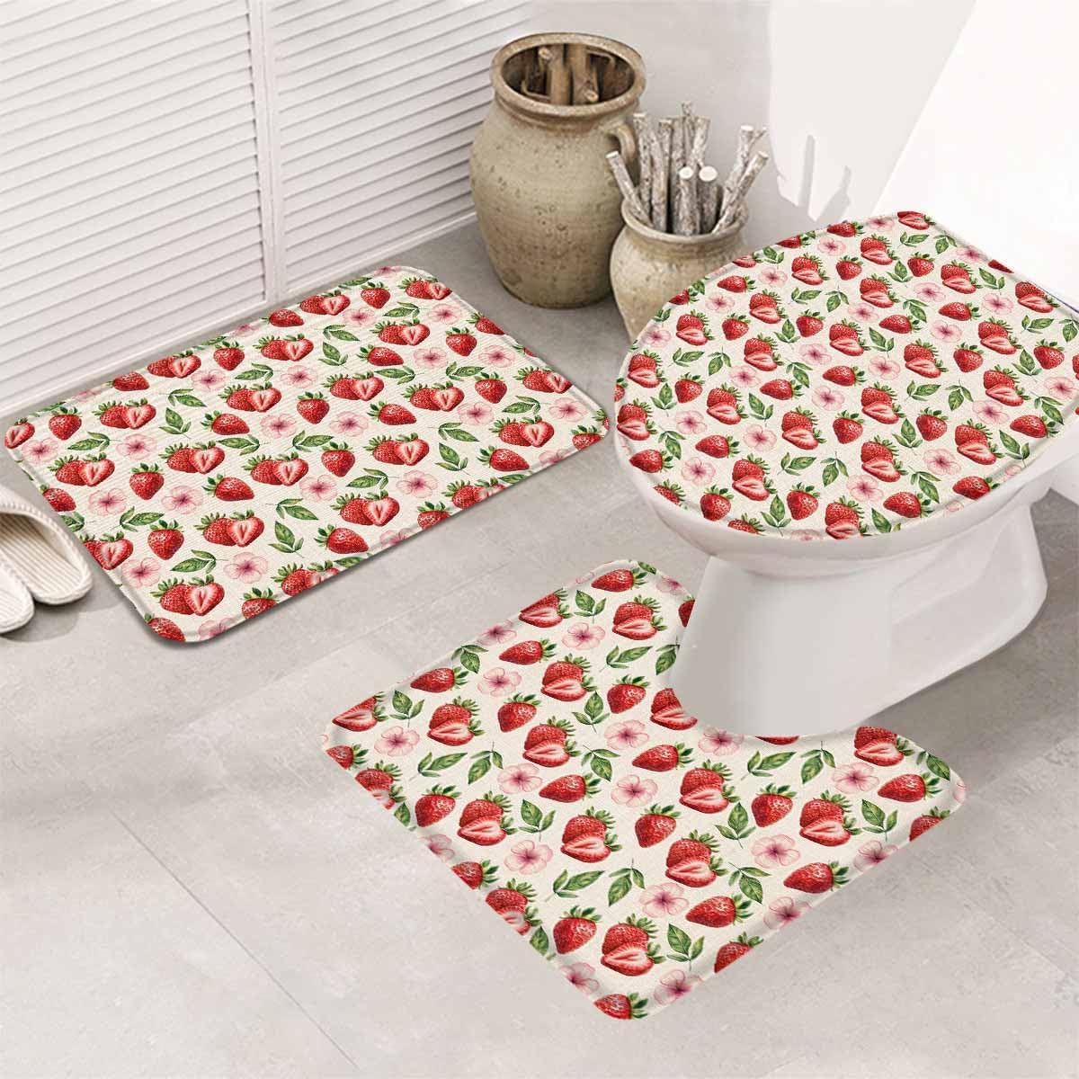 Strawberry Pattern 3-Piece Bath Mat Set