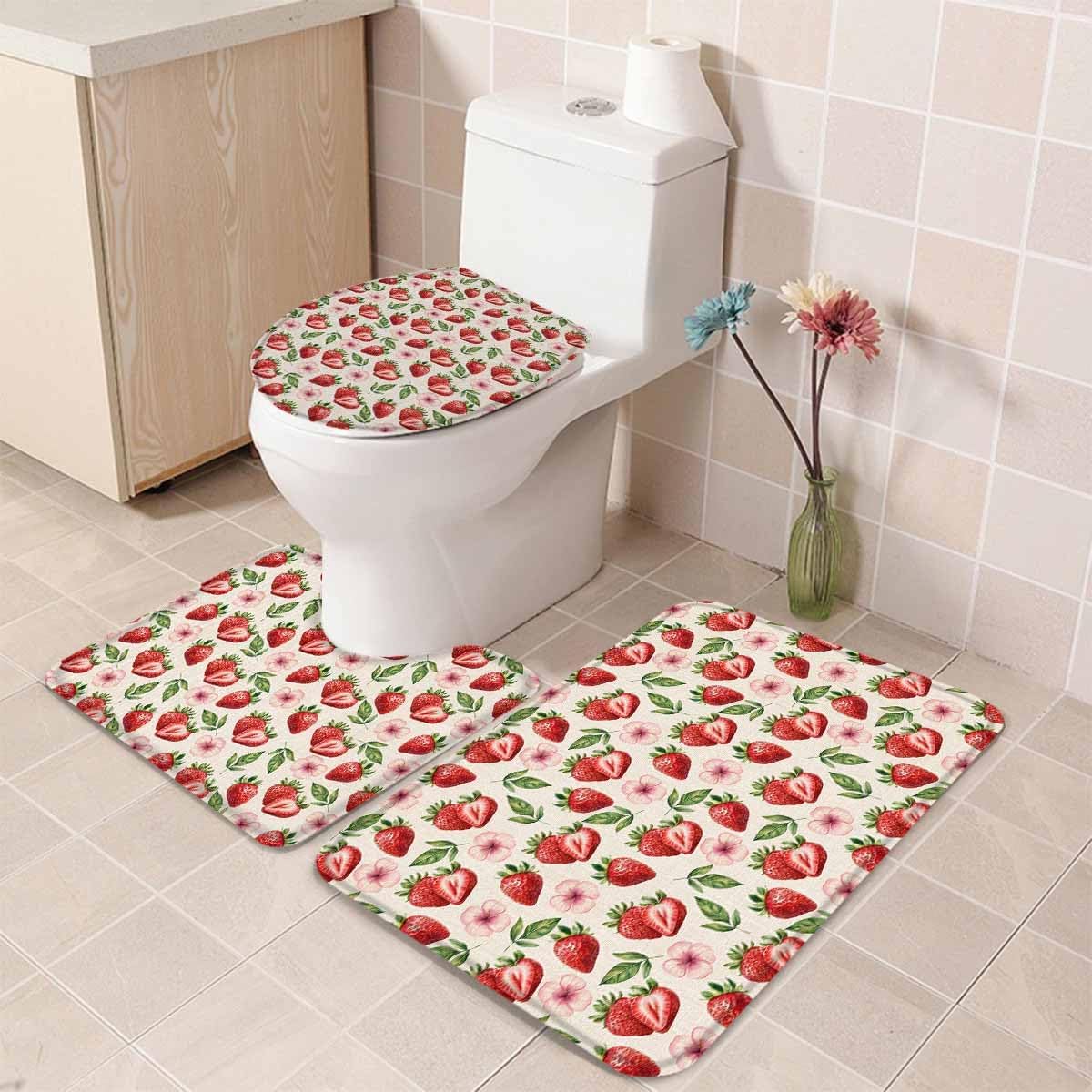 Strawberry Pattern 3-Piece Bath Mat Set