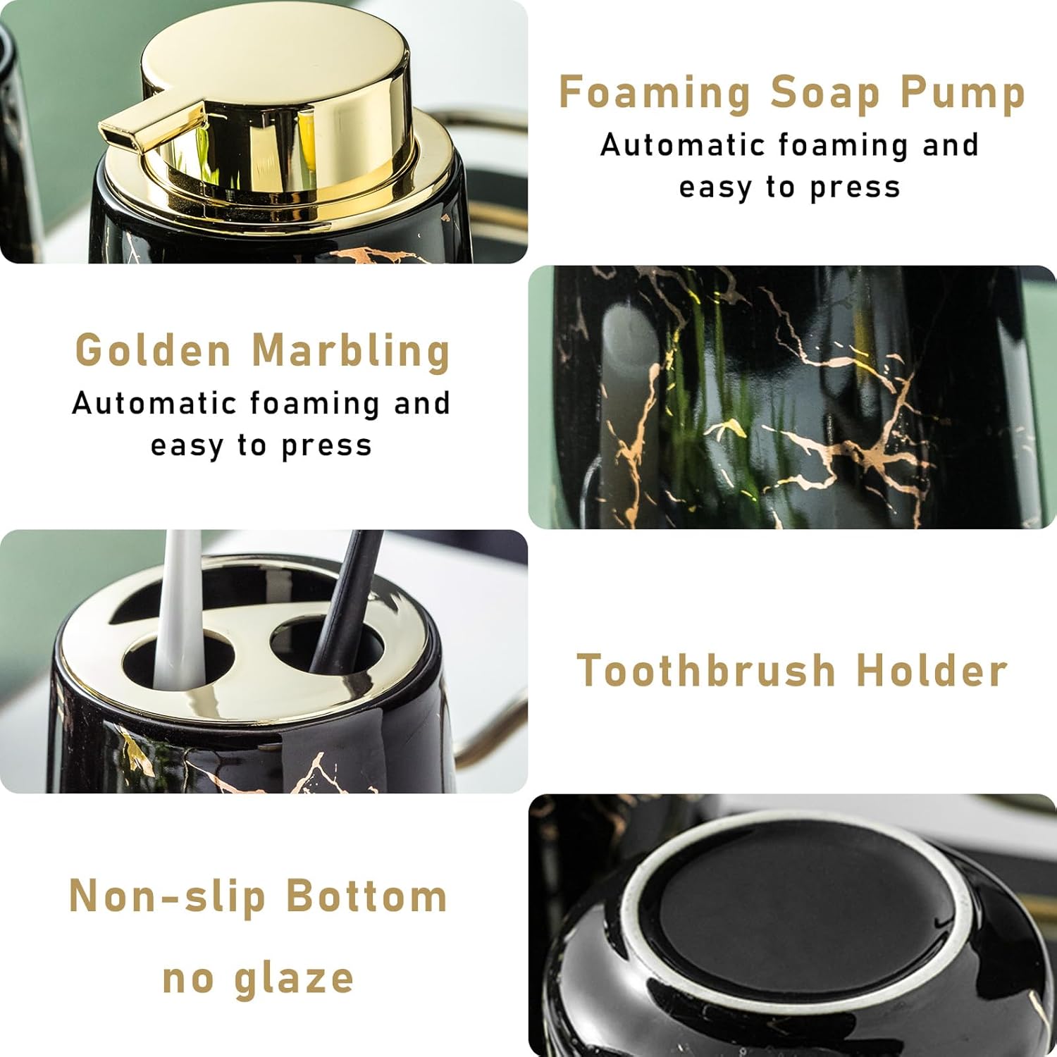 YYW Ceramic Bathroom Accessory Set - Four Piece Black