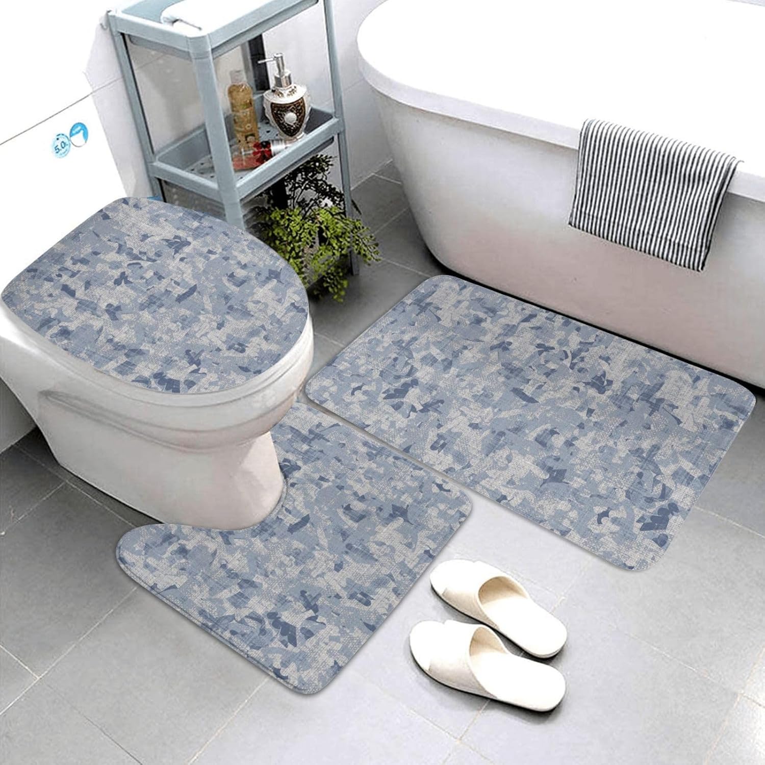 French Linen Mottled Print 3-Piece Bath Rug Set