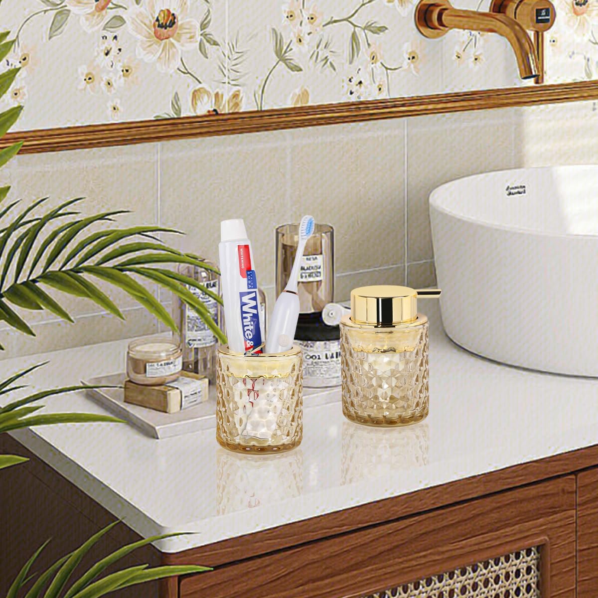Fvstar Amber Glass Bathroom Accessories Set 2pcs 1