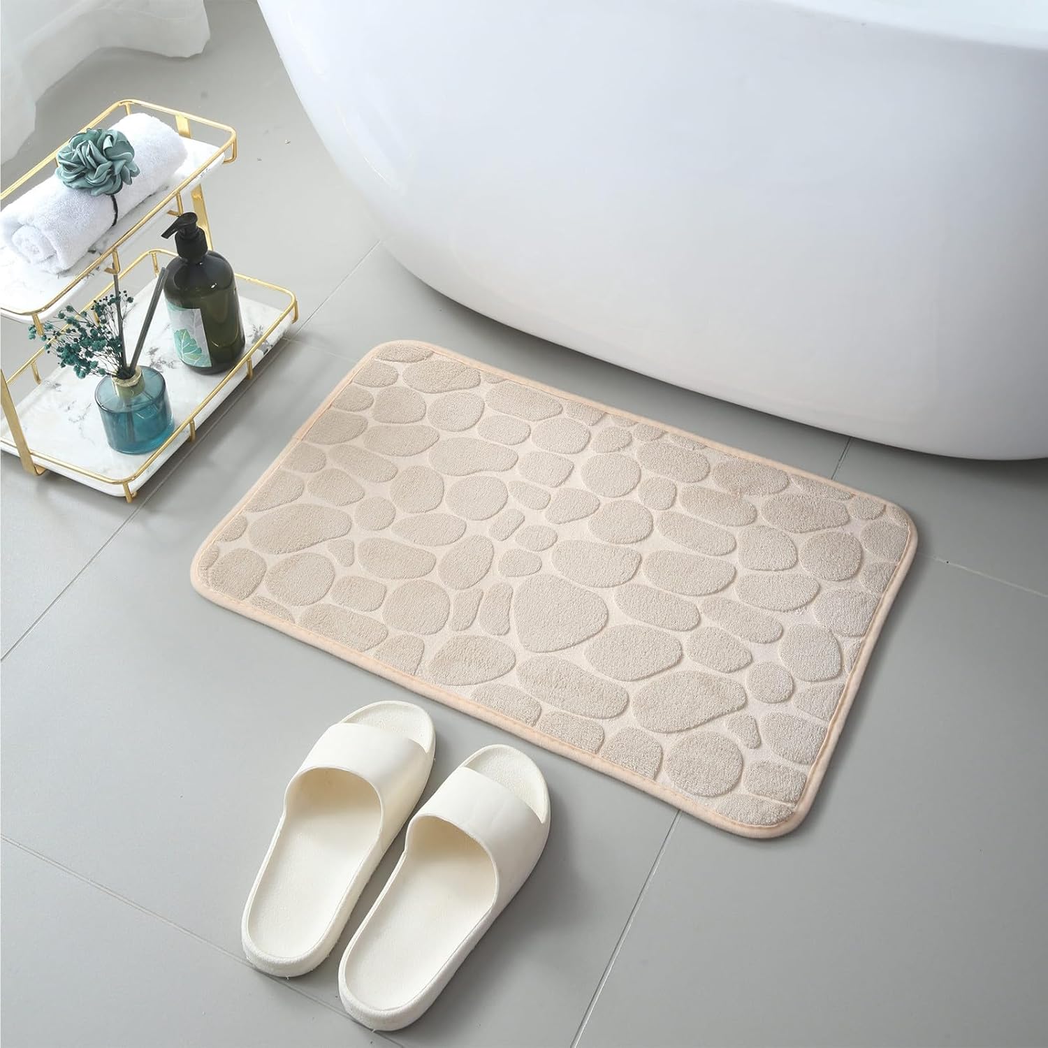 Memory Foam Bath Mat with Massage Stones Beige