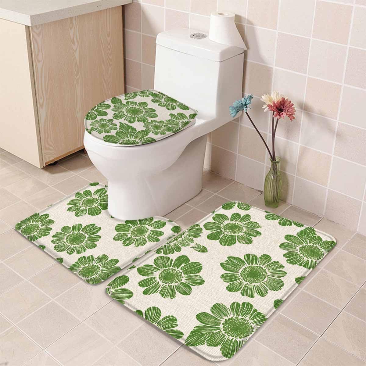 Wotrend Spring 3 Piece Bath Rug Set Botanical Green