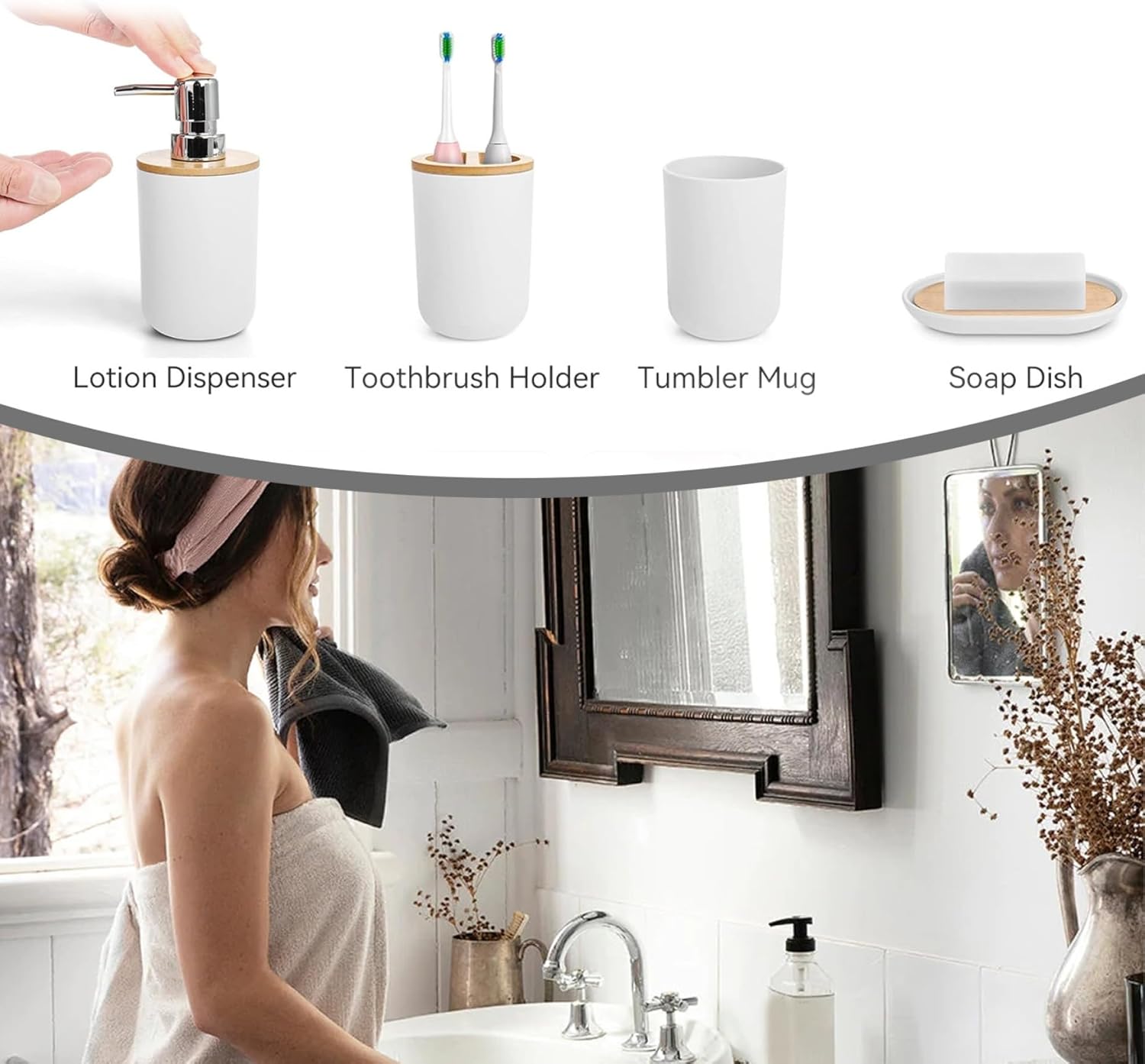 Wedhapy 4PCS Bathroom Bin Brush Set