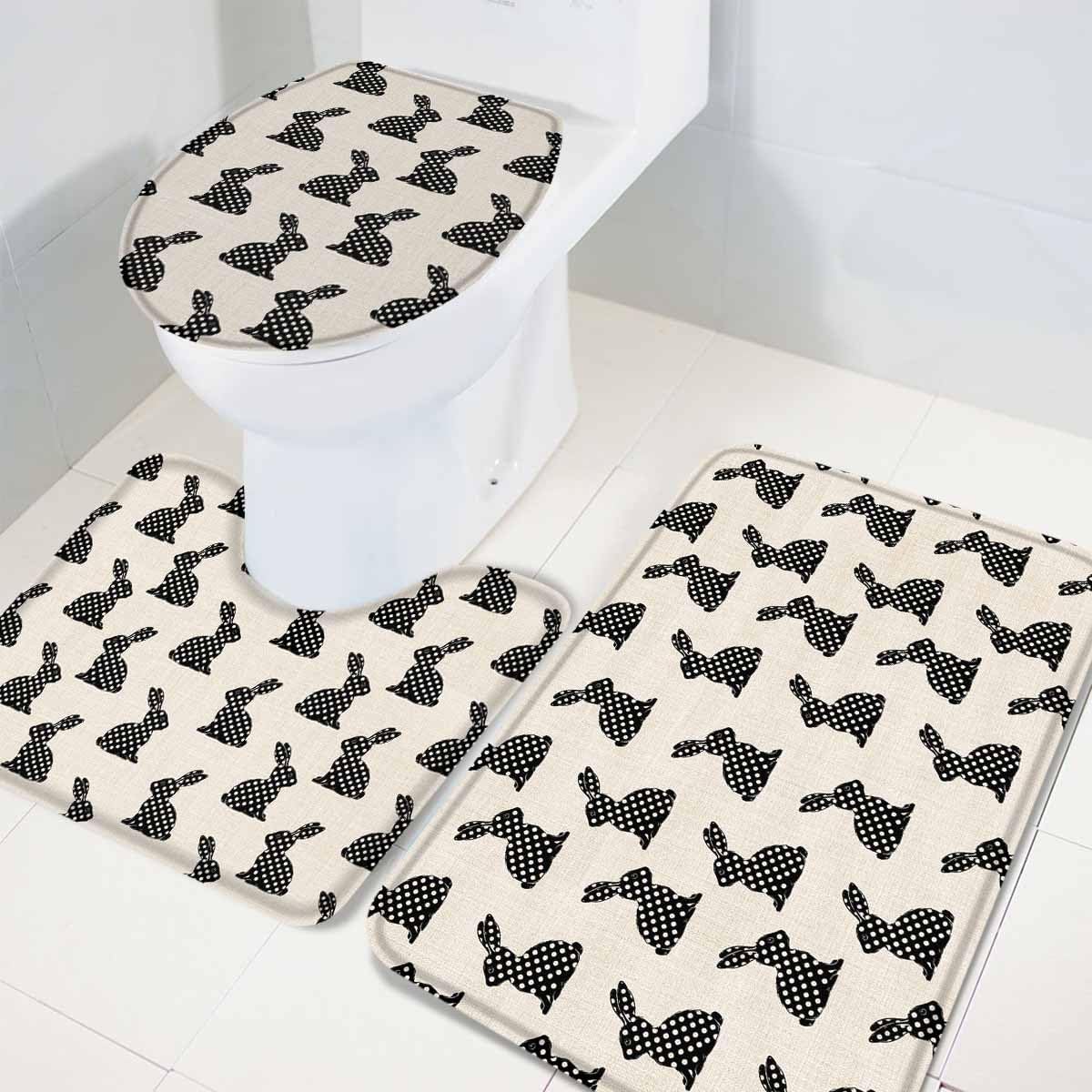 Wotrend Easter 3 Piece Bath Rug Set with Wave Pattern Rabbit Design